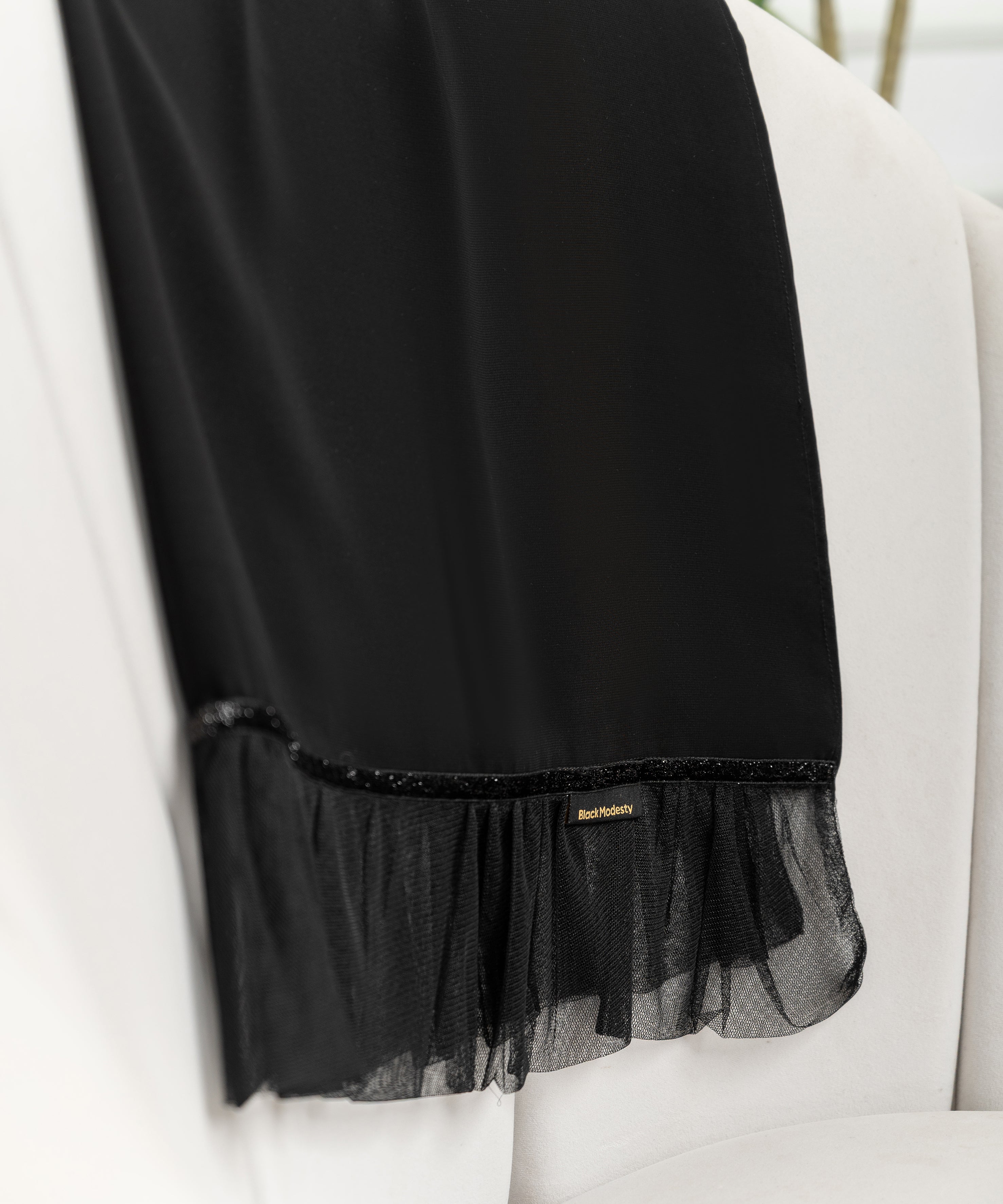 Rectangular Hijab with Tulle and Glitter Ribbon