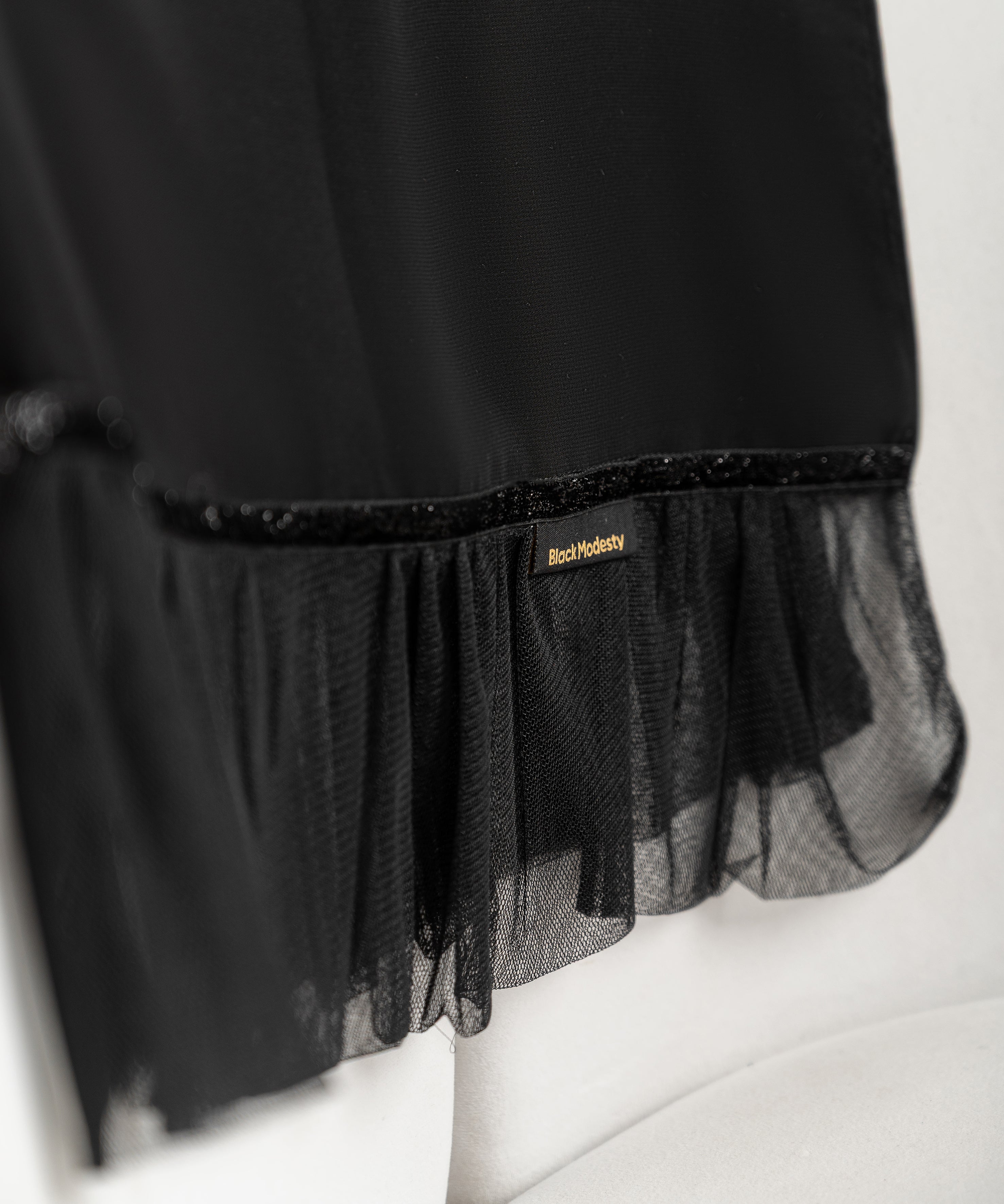 Rectangular Hijab with Tulle and Glitter Ribbon