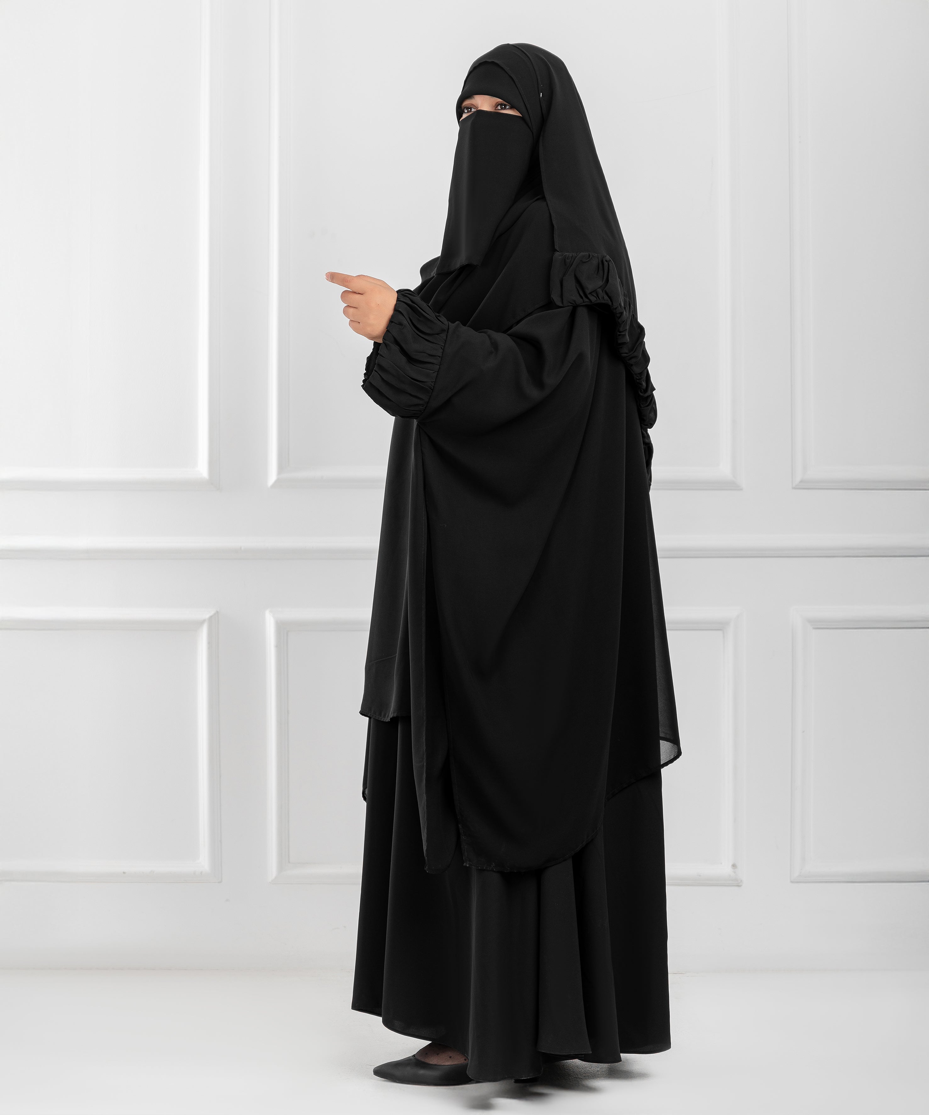 Chiffon Shoulder Cape with Draped Cuffs