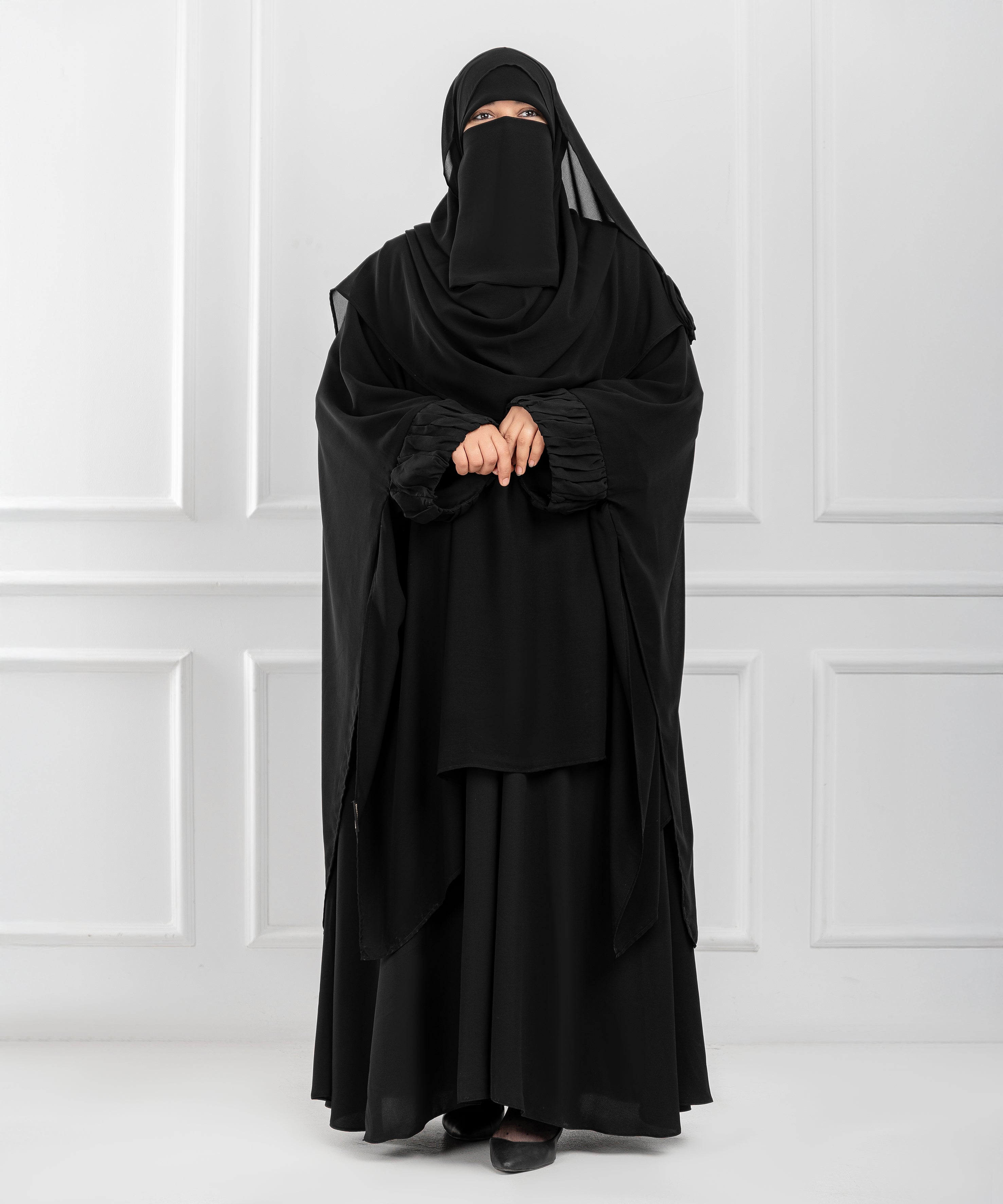 Chiffon Shoulder Cape with Draped Cuffs