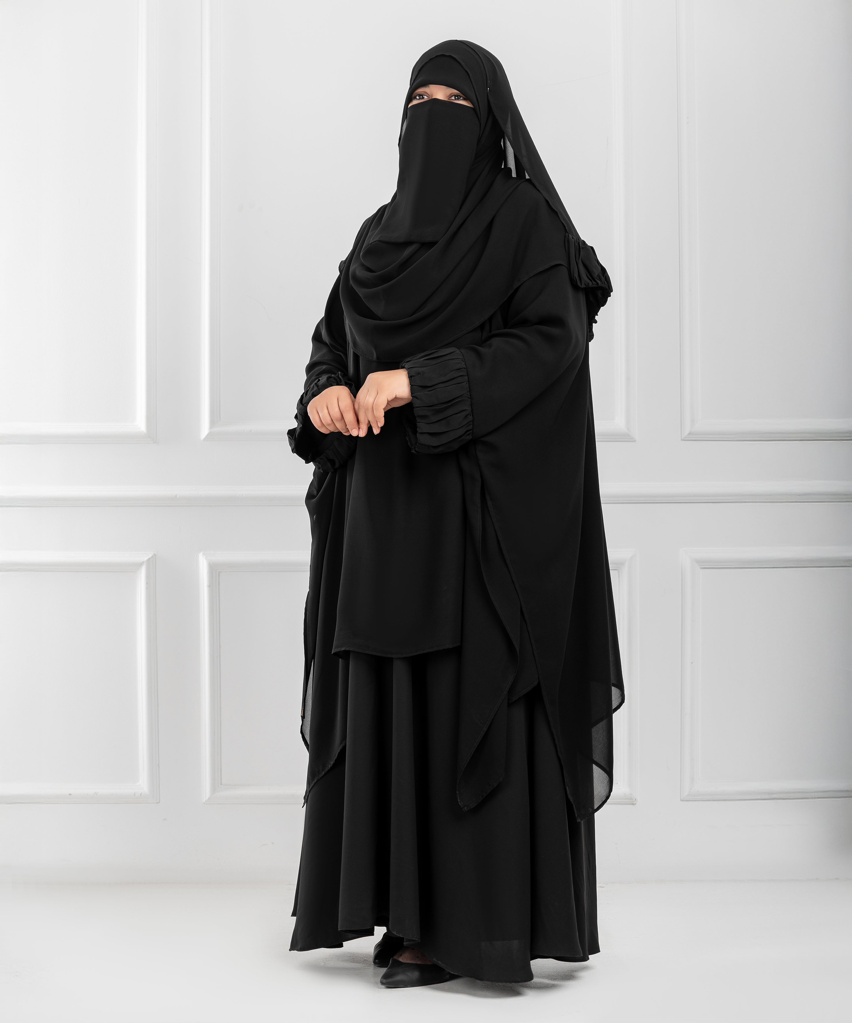 Chiffon Shoulder Cape with Draped Cuffs
