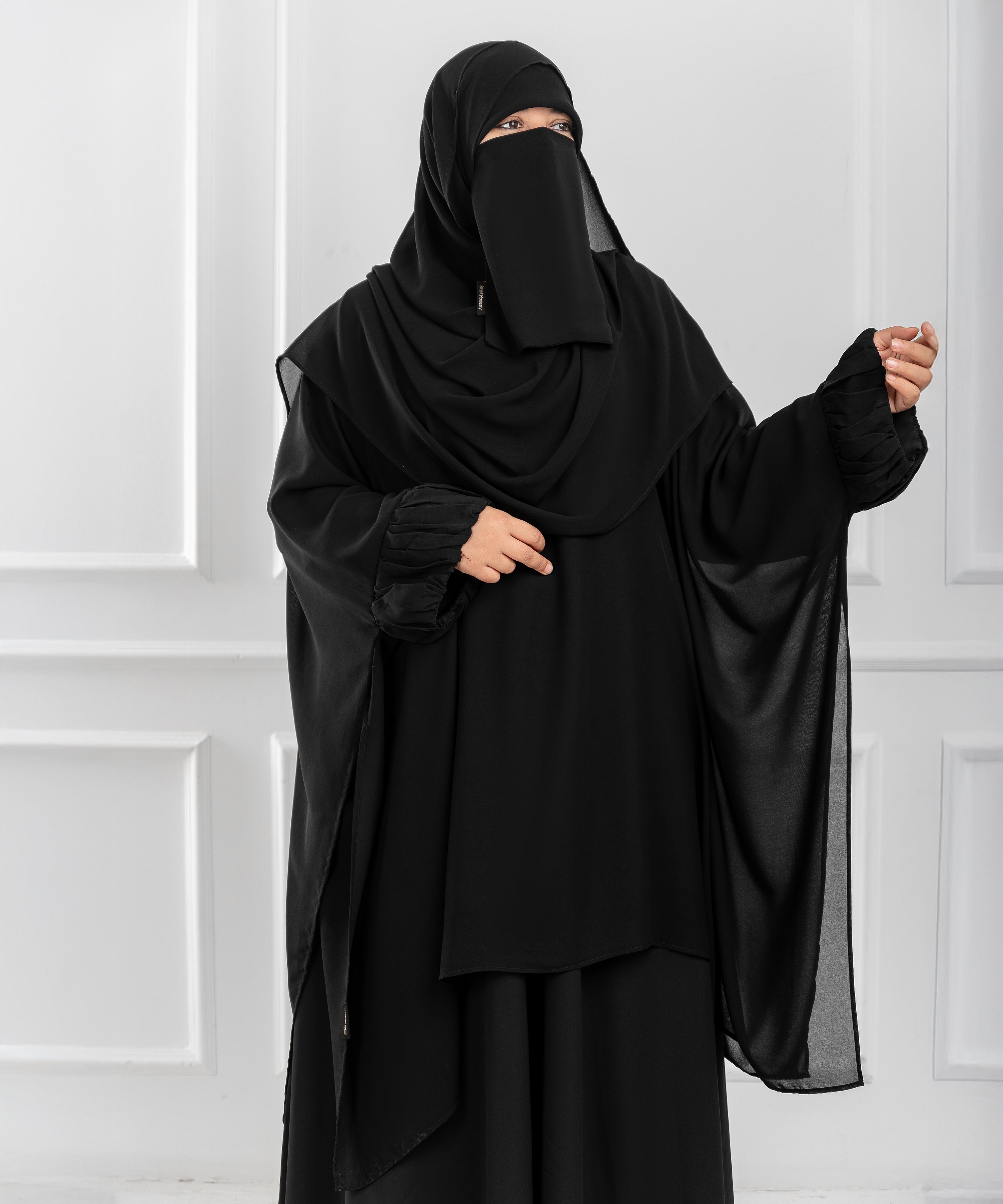 Chiffon Shoulder Cape with Draped Cuffs