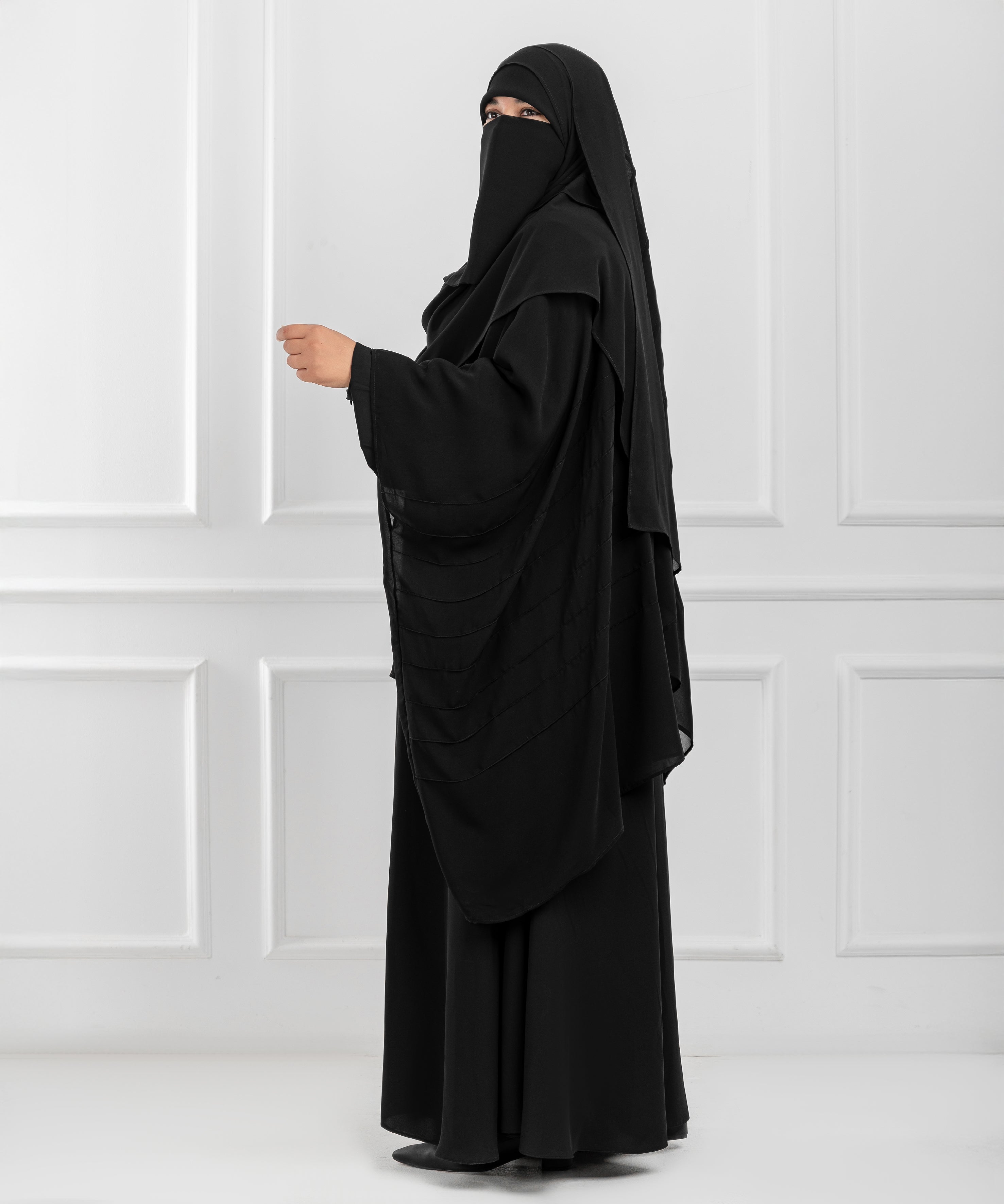 Chiffon Shoulder Cape with Horizontal Pleats
