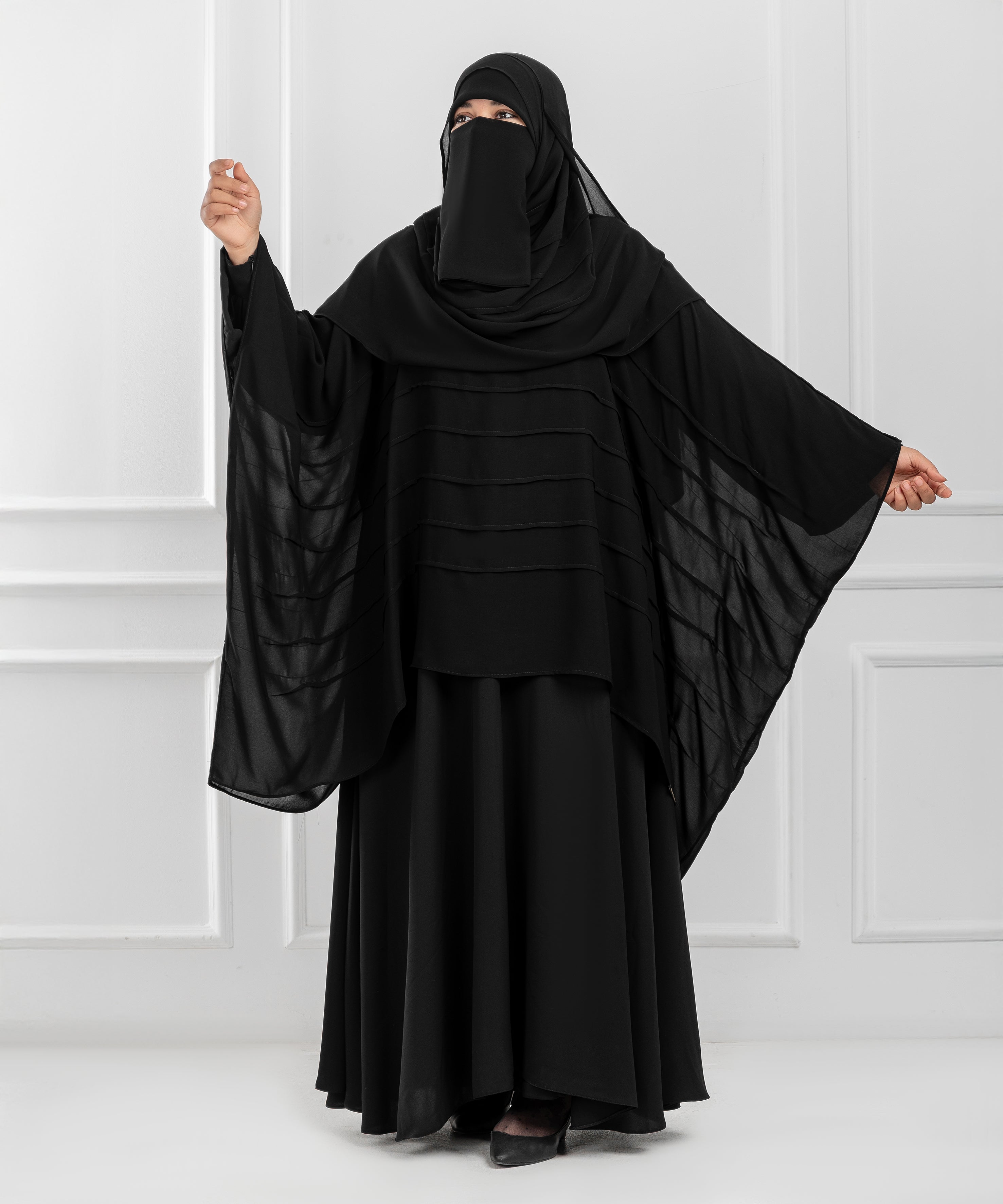 Chiffon Shoulder Cape with Horizontal Pleats