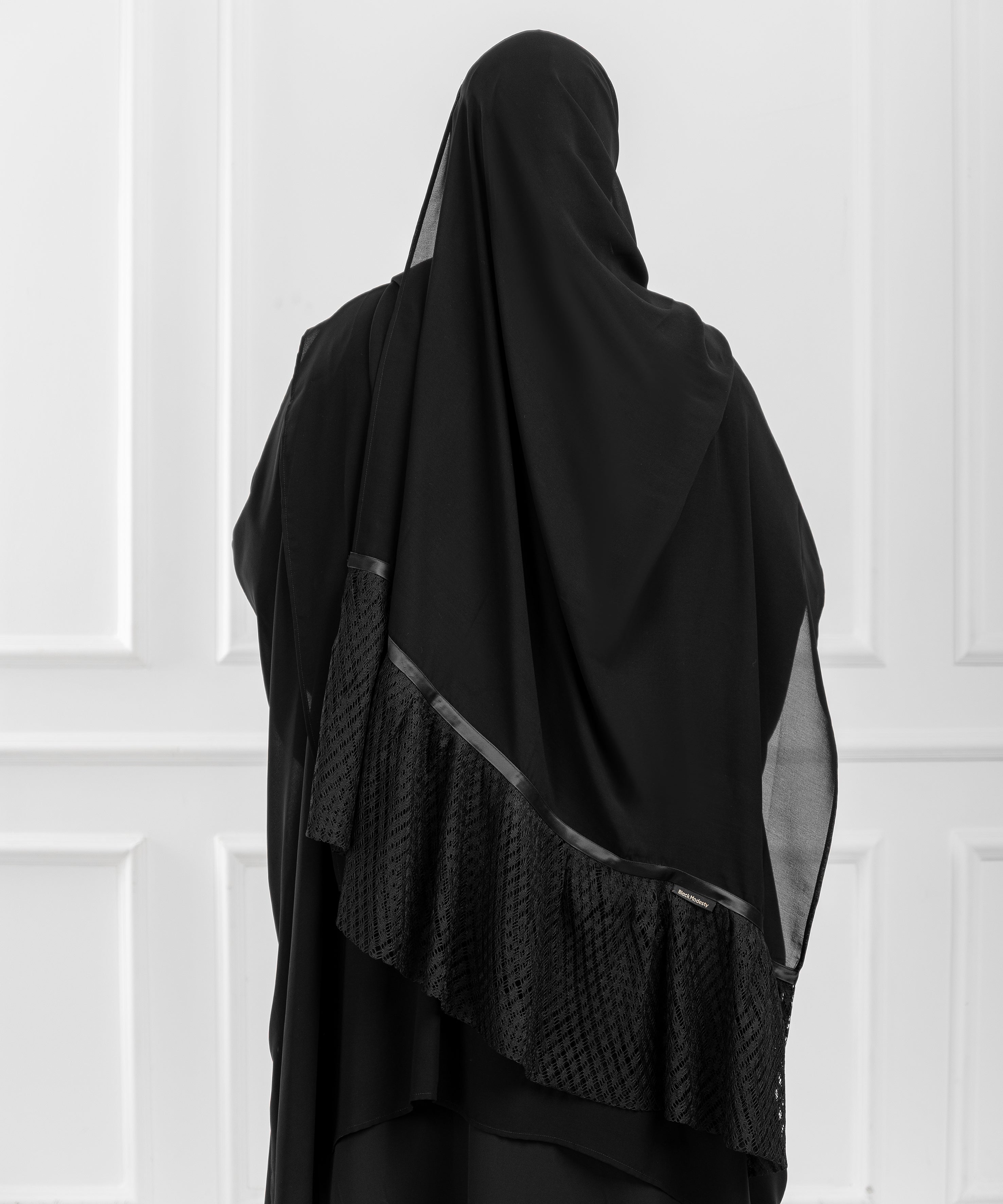 Rectangular Hijab with Soft Ruffle and Satin Ribbon Edge