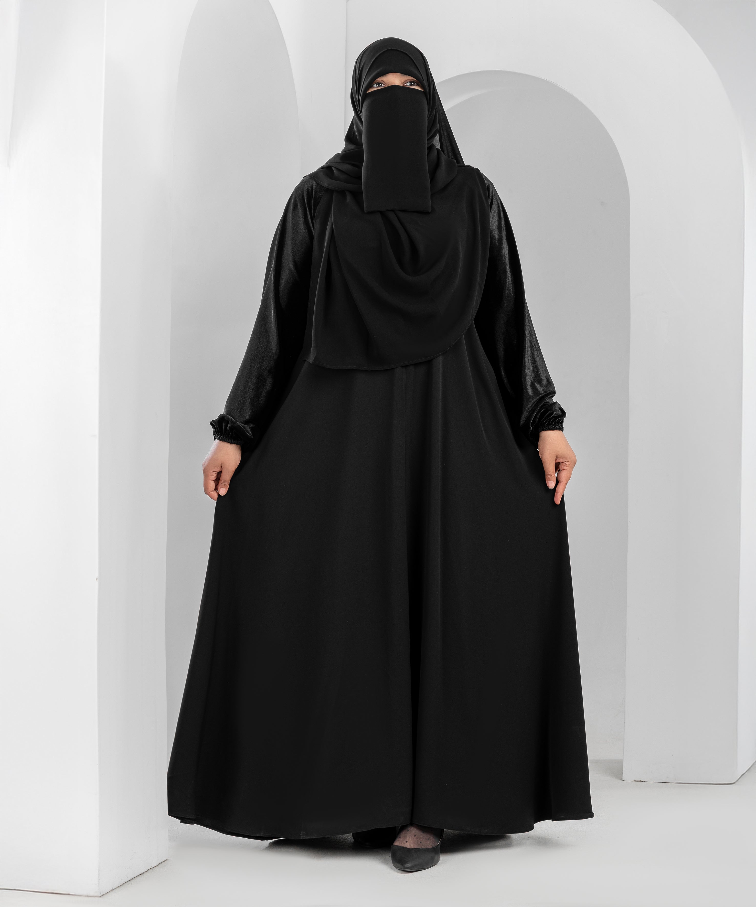Black Abaya with Velvet Sleeves