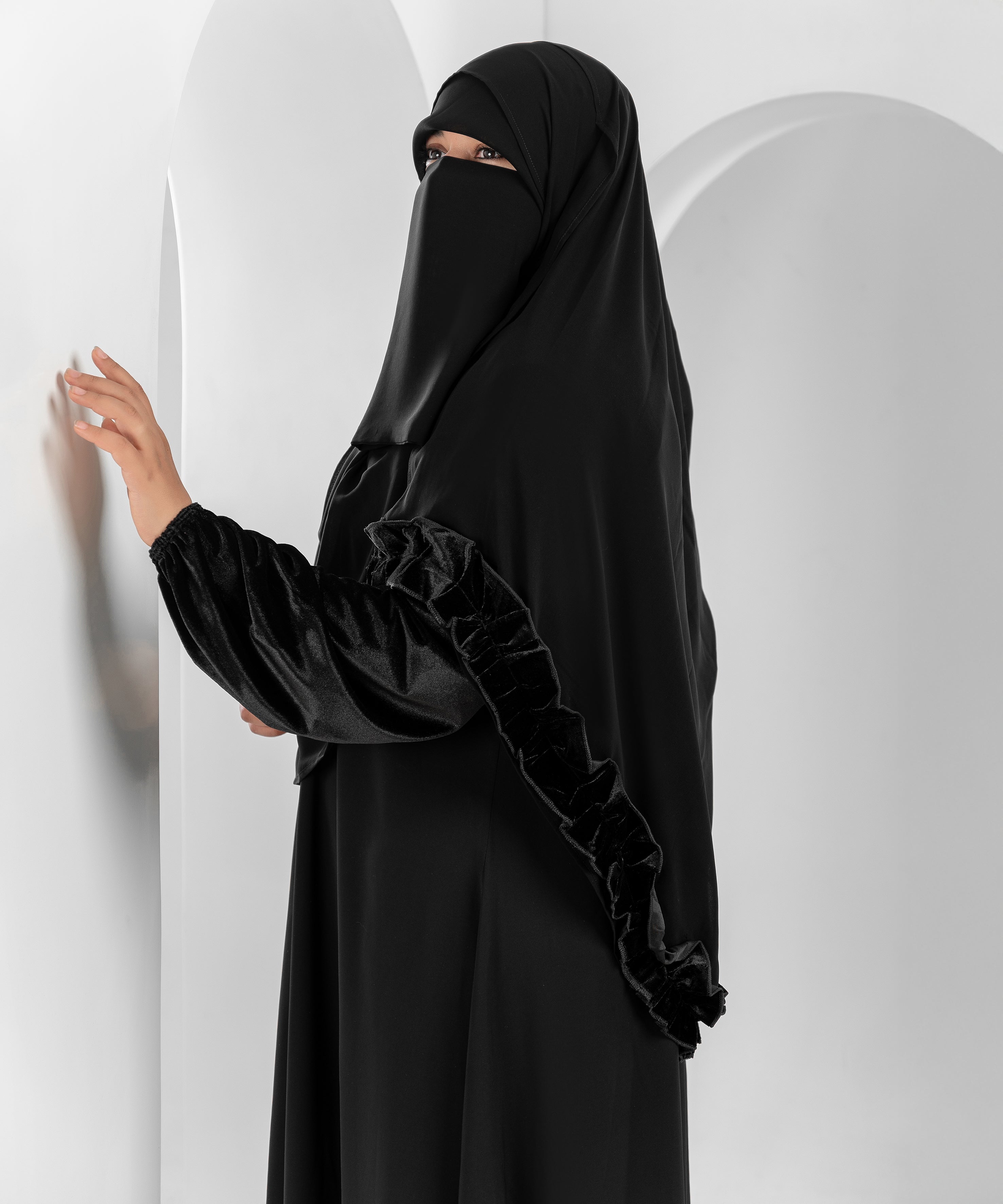 Black Abaya with Velvet Sleeves