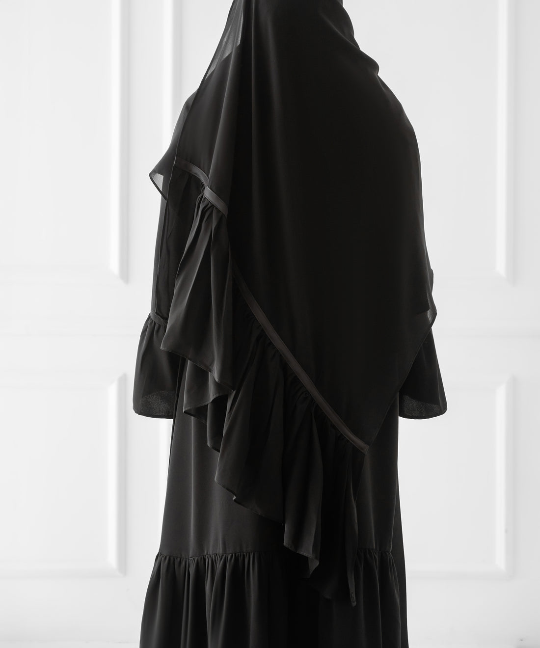 Rectangular Hijab with Soft Ruffle and Satin Ribbon