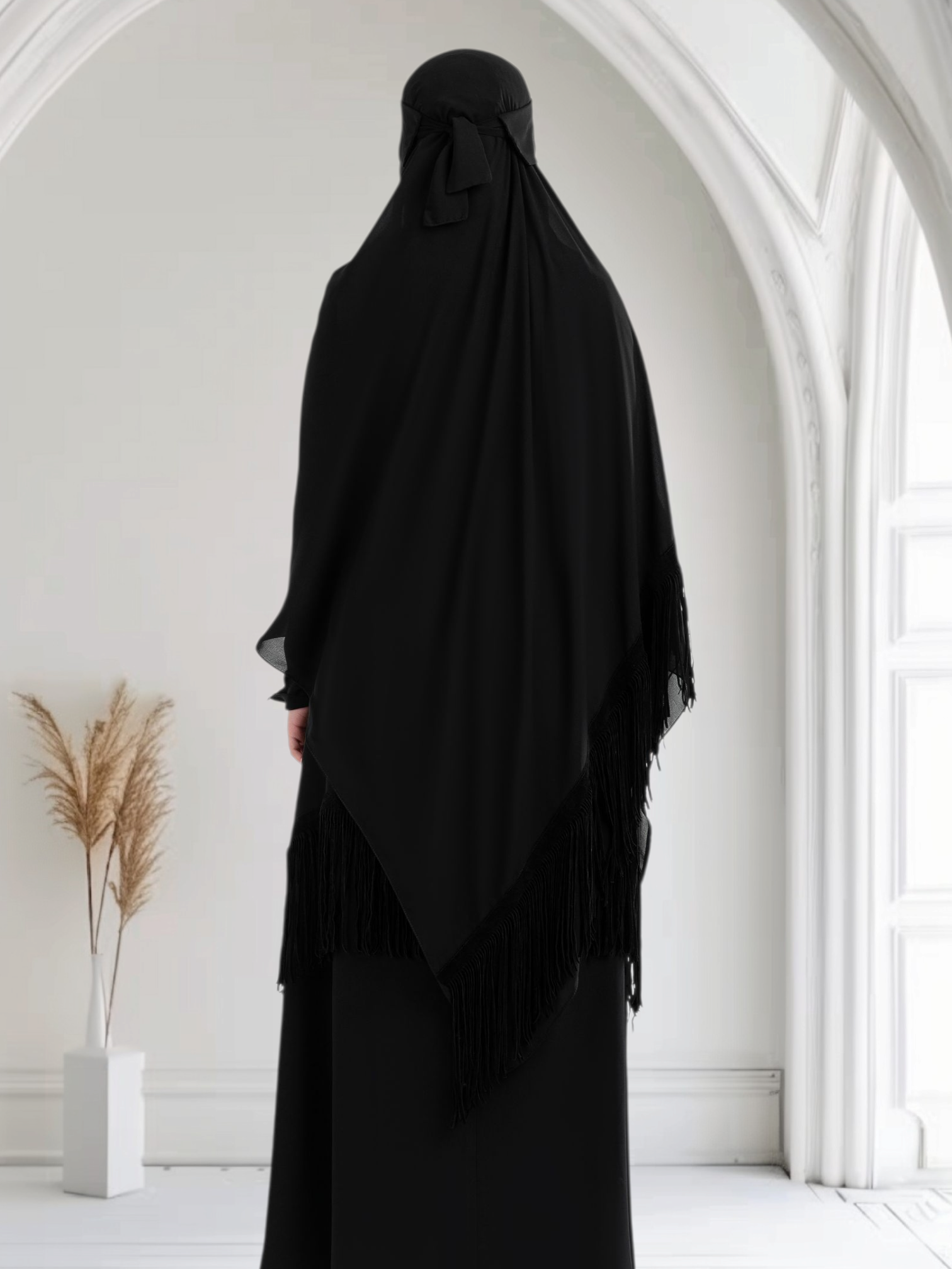Rectangular Chiffon Scarf with Velvet Suede Tassels