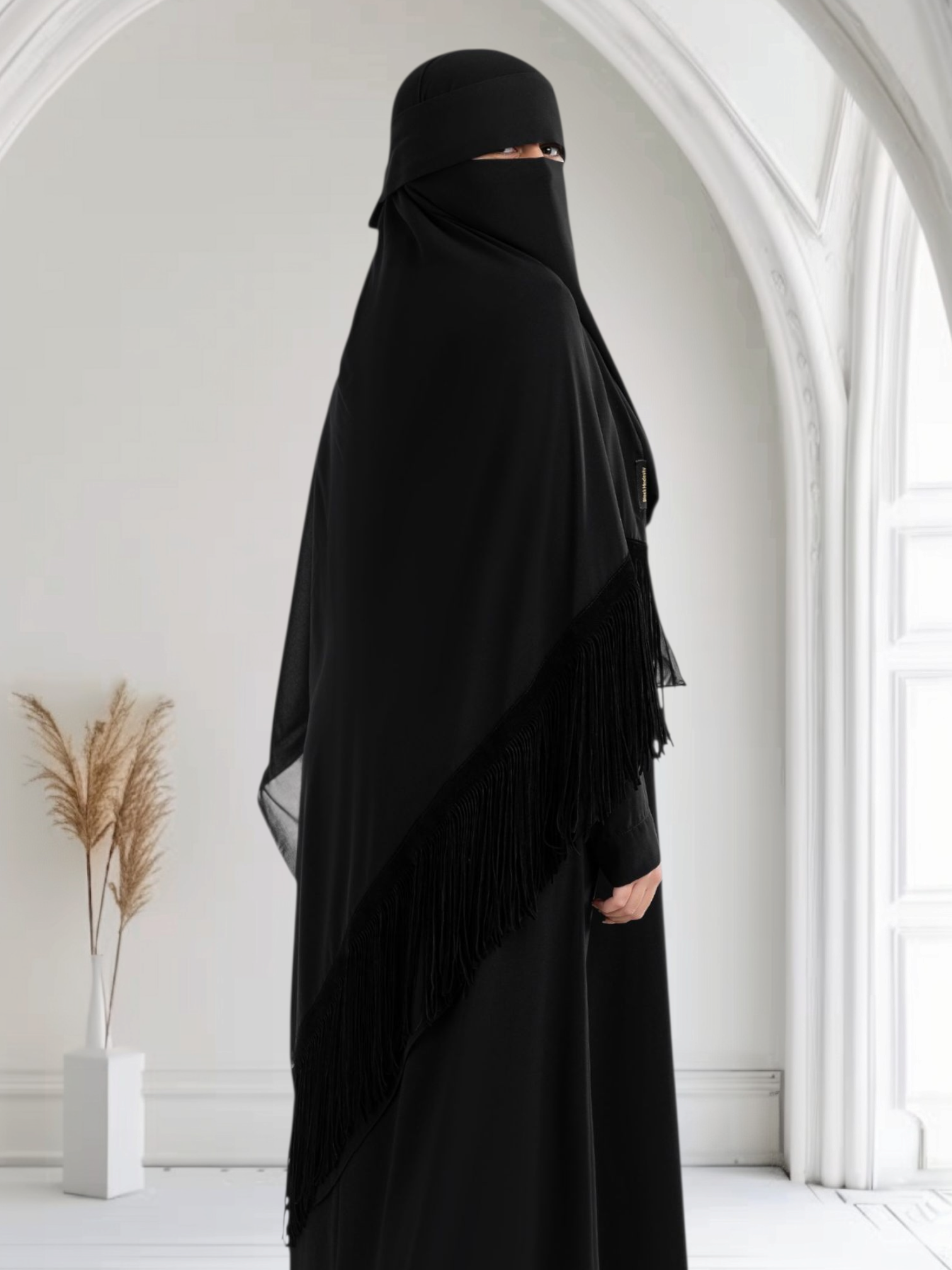 Rectangular Chiffon Scarf with Velvet Suede Tassels