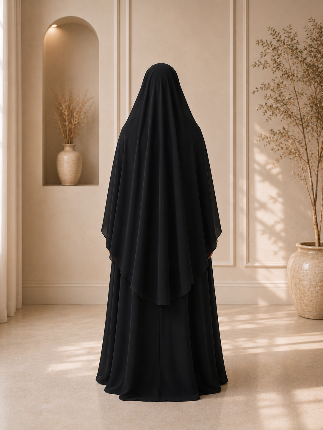 π€ Integrated Khimar Niqab β Premium Black Chiffon