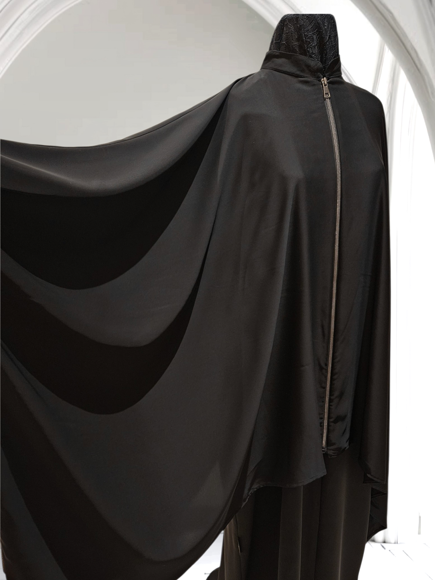 Oversized Silk Cape Shirt with Front Zipper