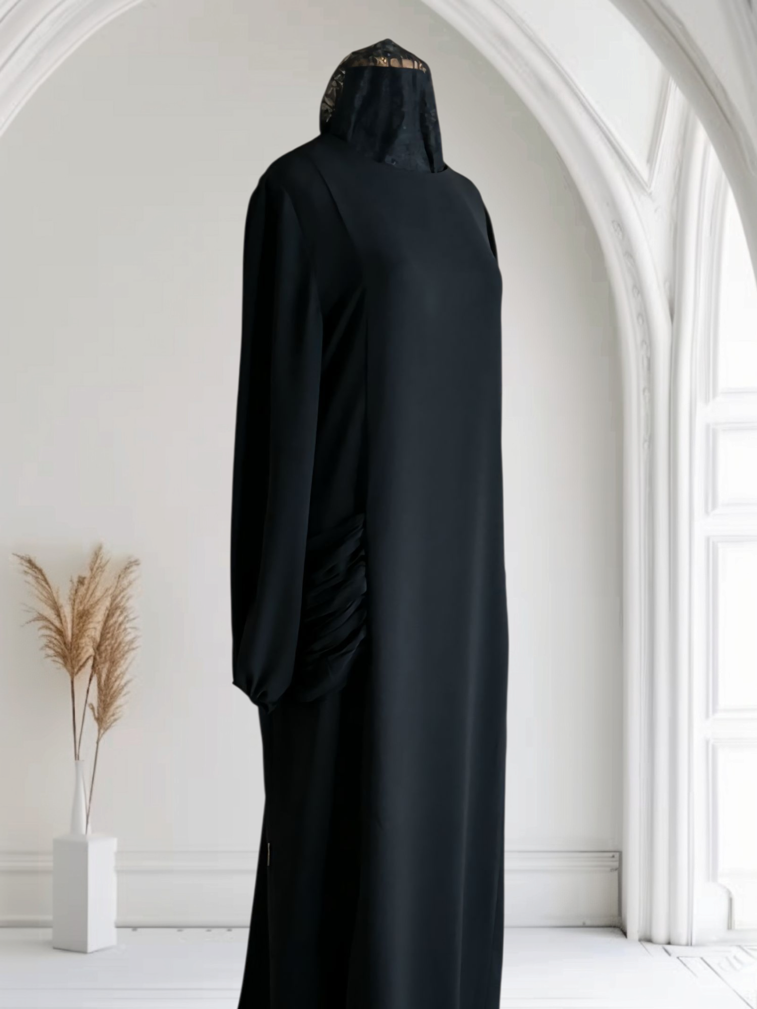 Silk Abaya with Draped Pockets