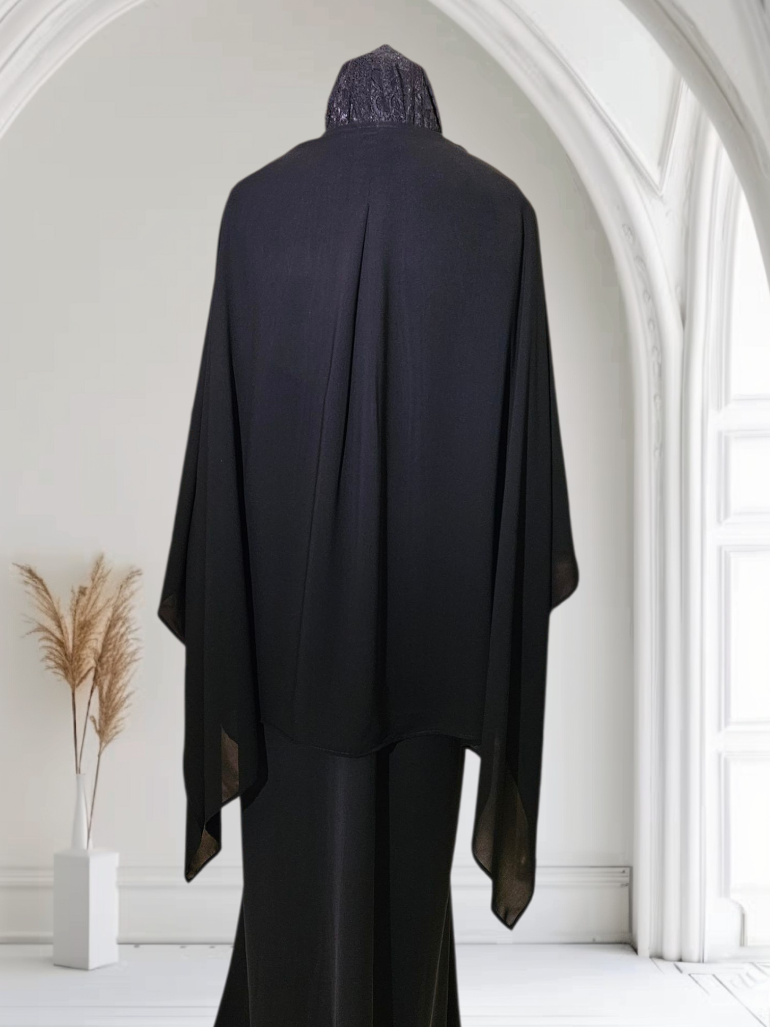 Shoulder Cape in Chiffon with Attached Scarf