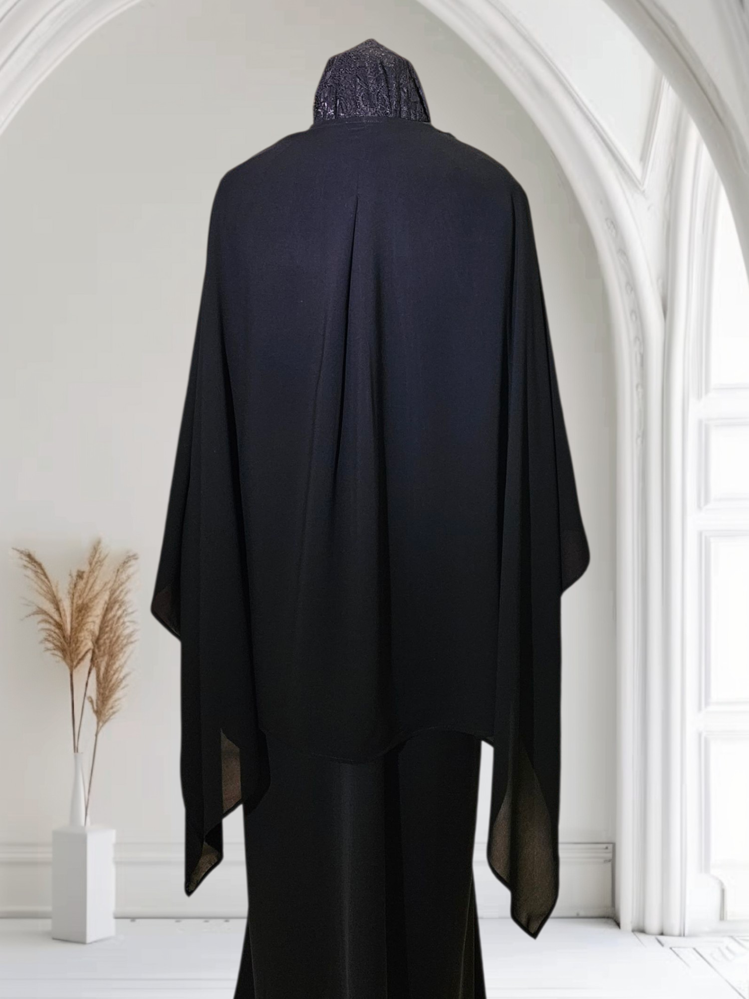 Shoulder Cape in Chiffon with Attached Scarf