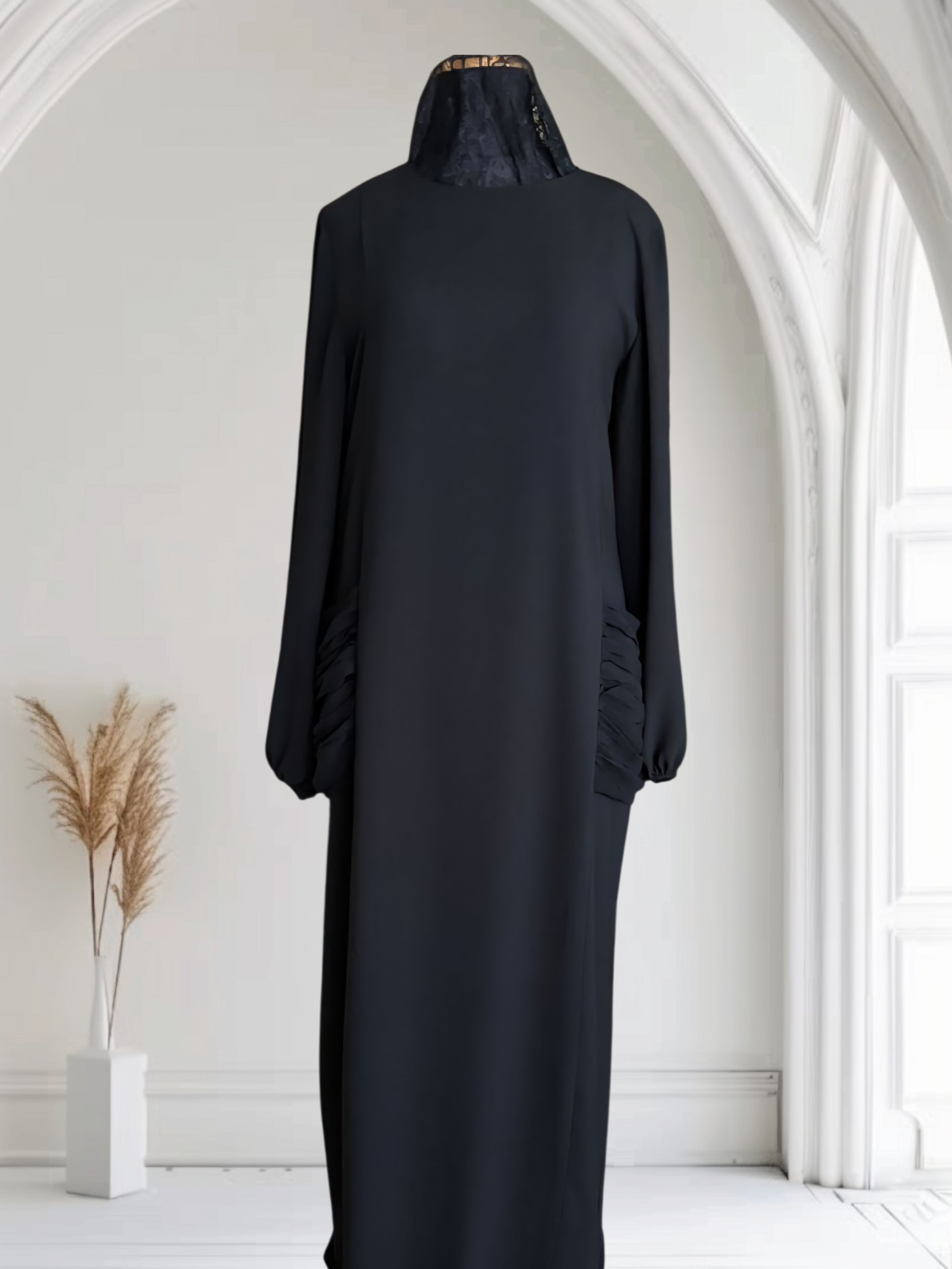 Silk Abaya with Draped Pockets