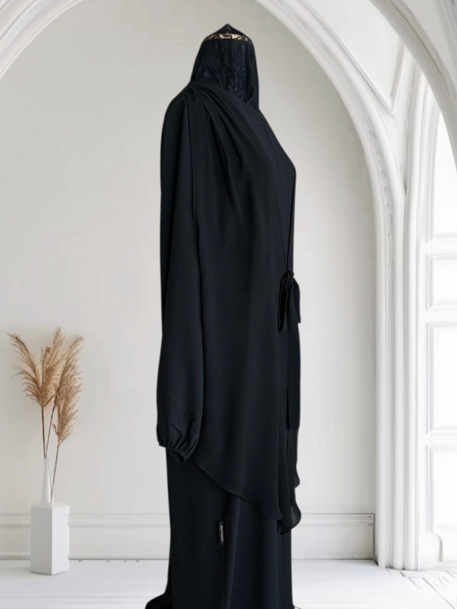 Crepe Abaya with Attached Chiffon Vest