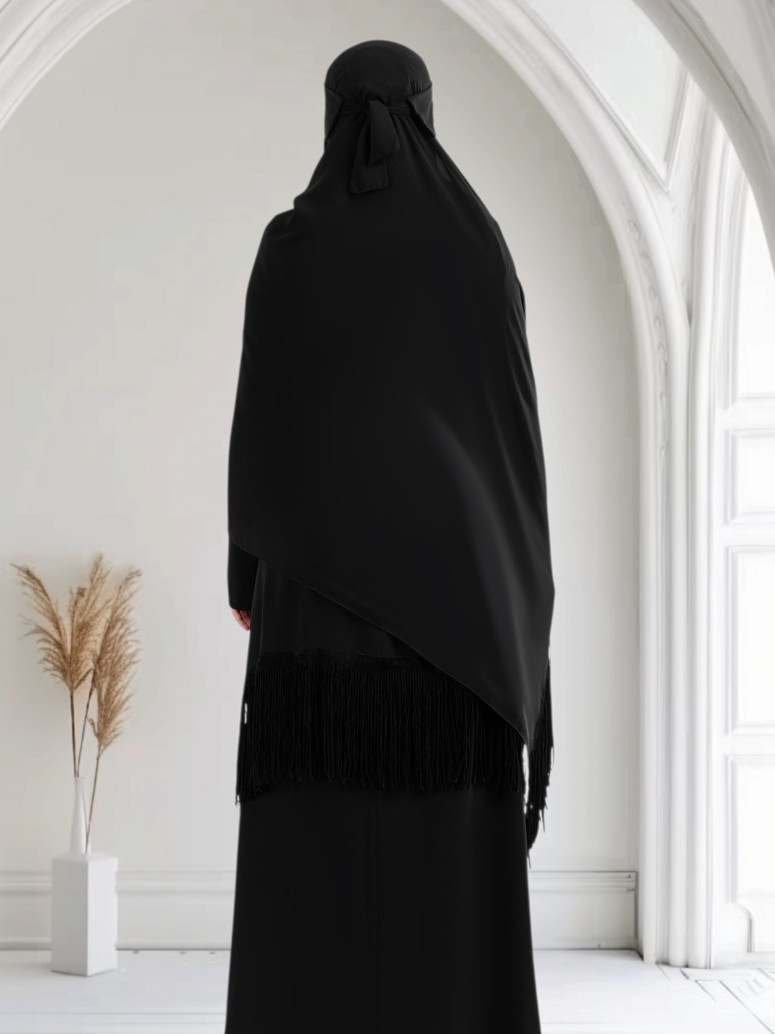 Rectangular Chiffon Scarf with Velvet Suede Tassels