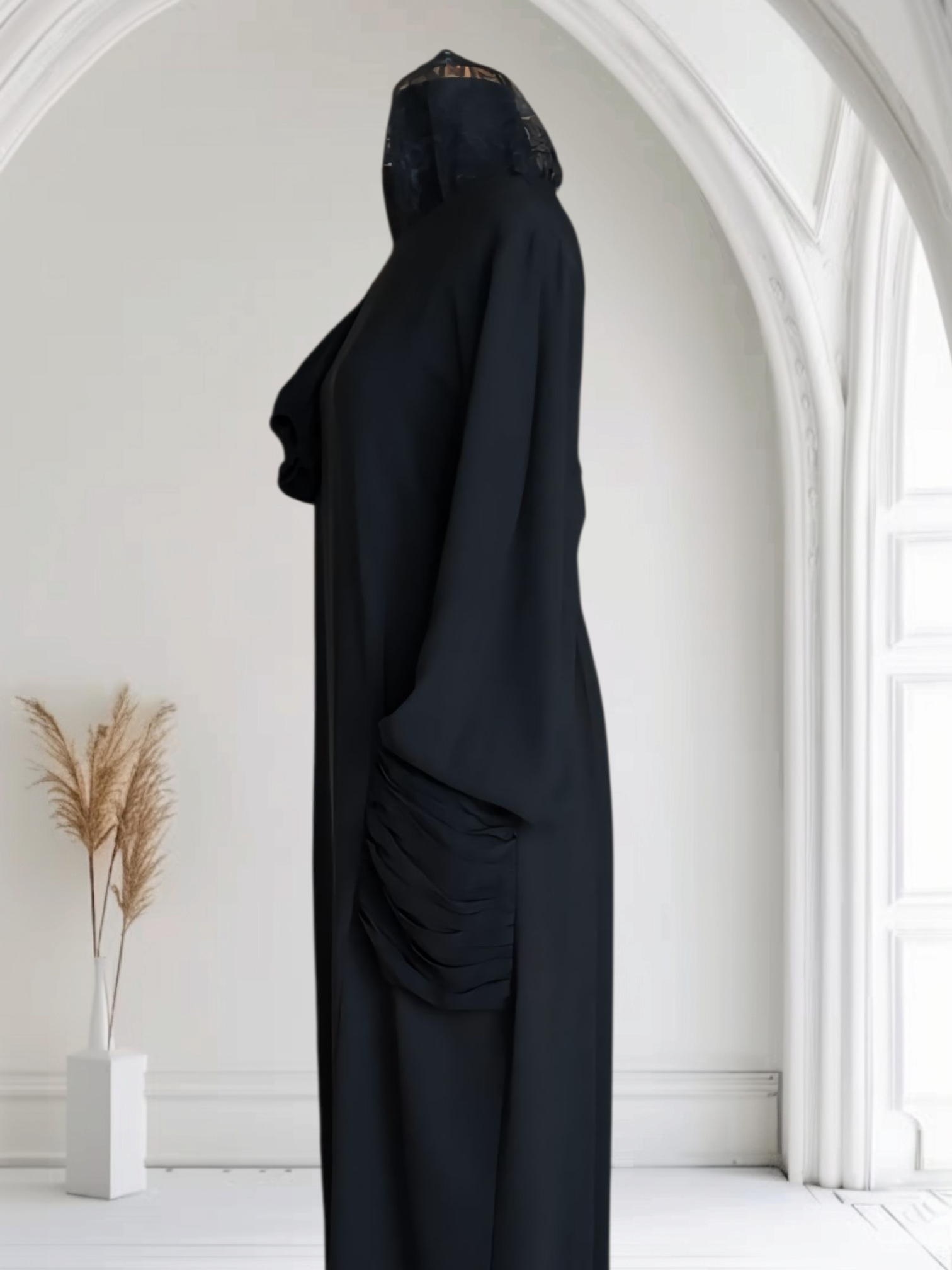Silk Abaya with Draped Pockets