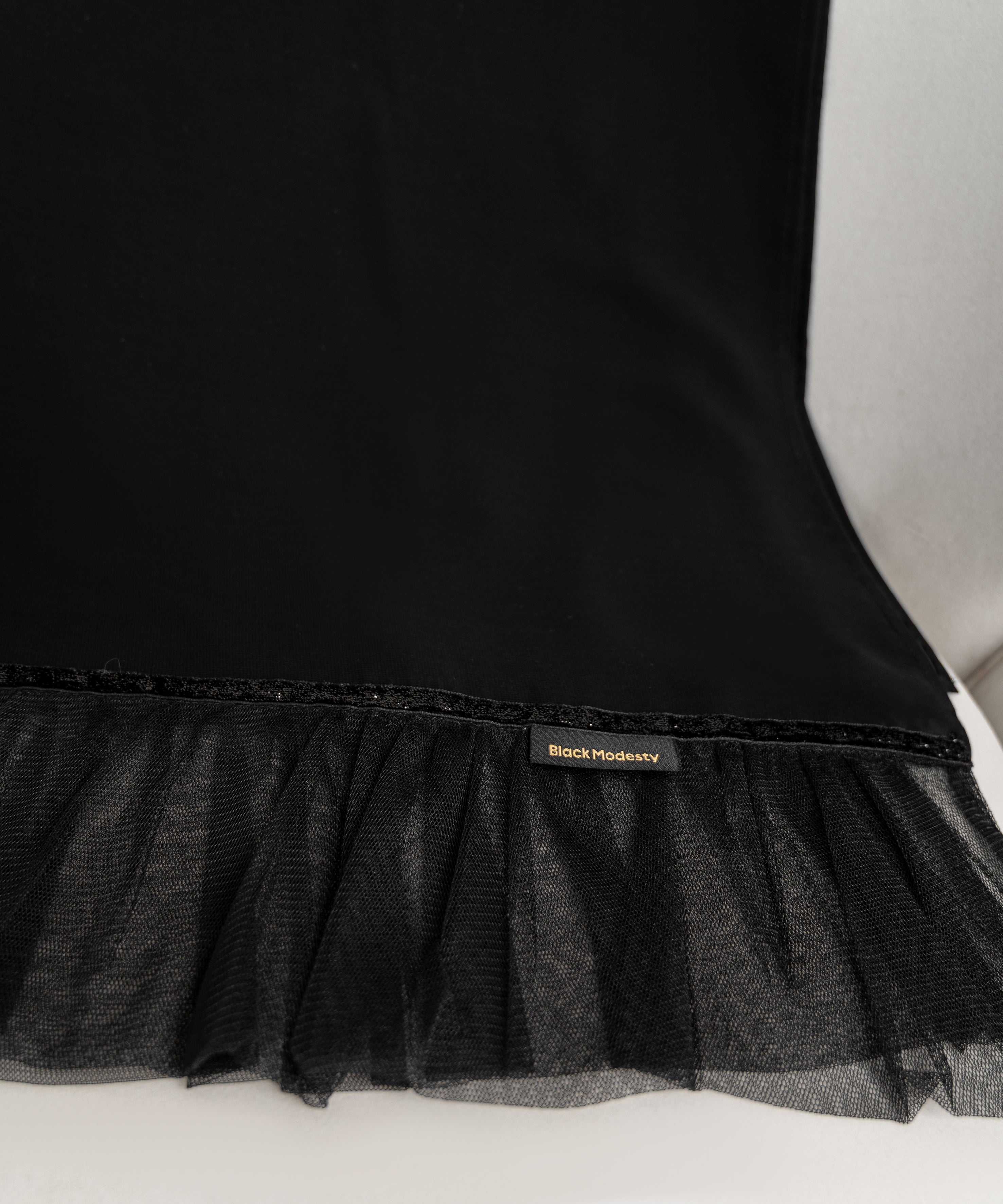 Rectangular Hijab with Tulle and Glitter Ribbon