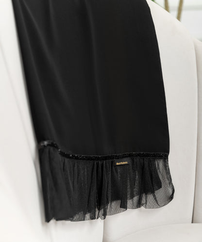 Rectangular Hijab with Tulle and Glitter Ribbon