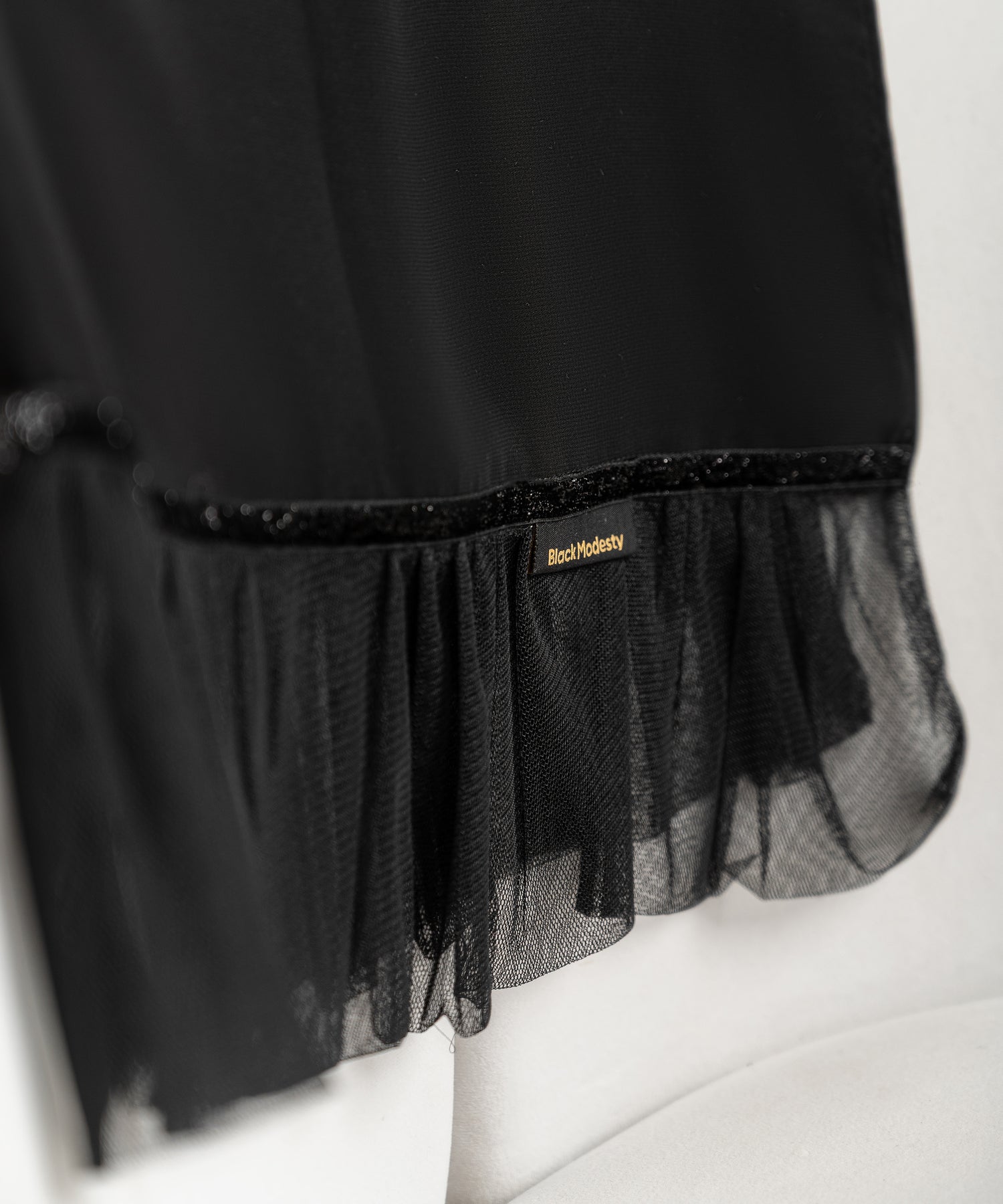 Rectangular Hijab with Tulle and Glitter Ribbon