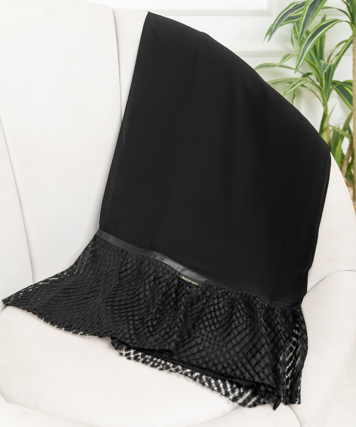 Rectangular Hijab with Soft Ruffle and Satin Ribbon Edge