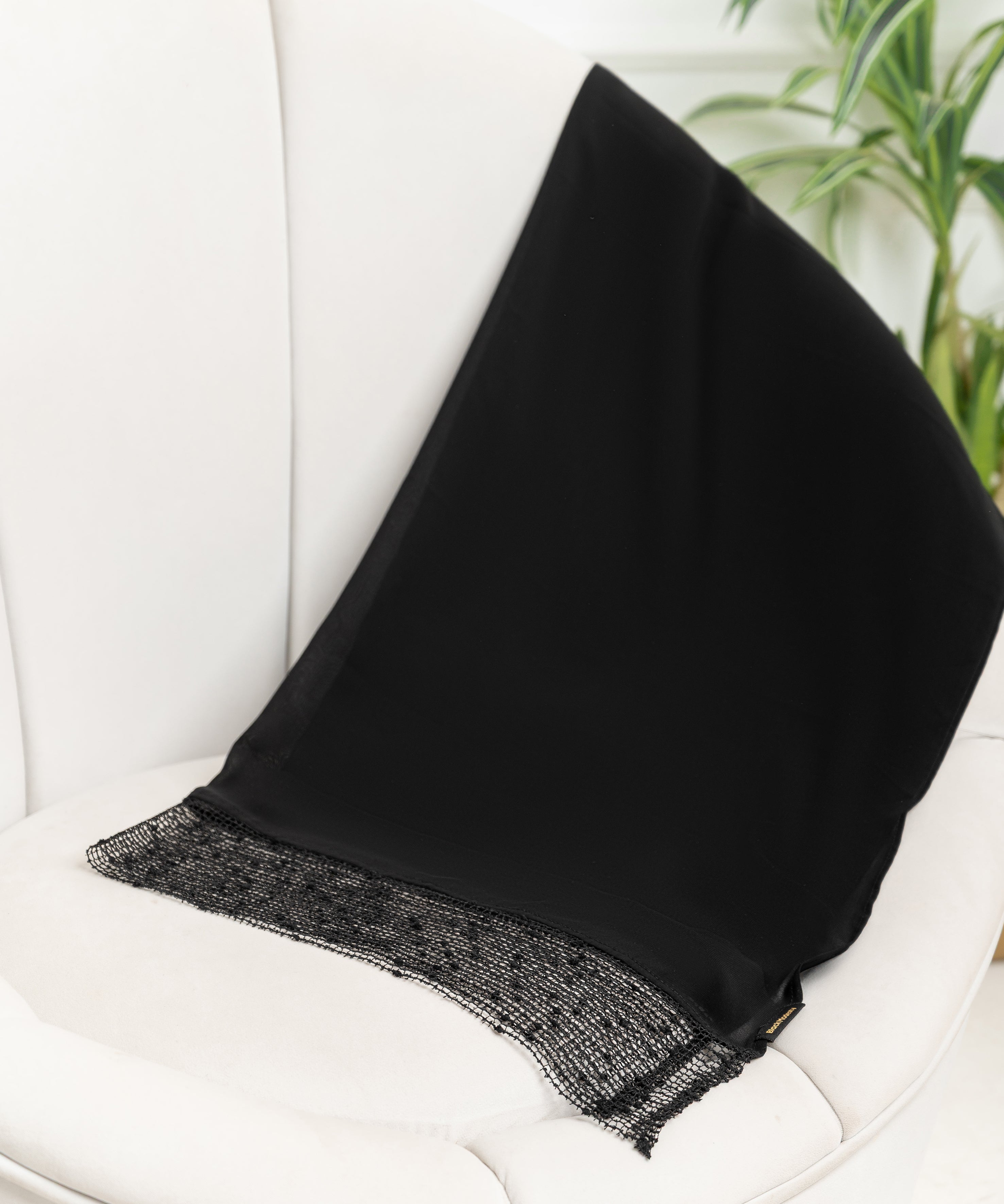 Rectangular Hijab with Mesh Velvet-Dotted Edge