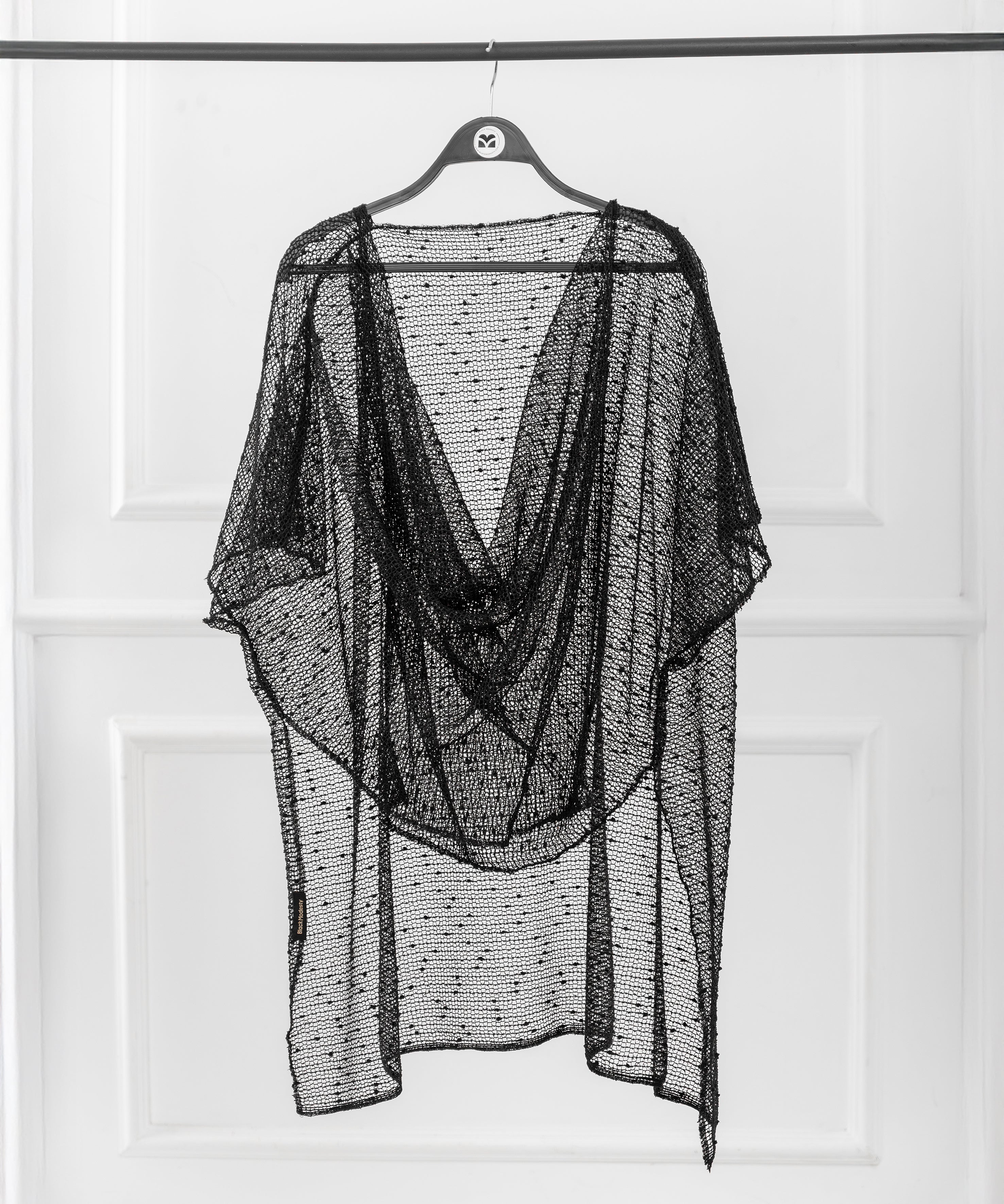 Shoulder Cape with Mesh Fabric and Velvet Dots – Front Drape Design