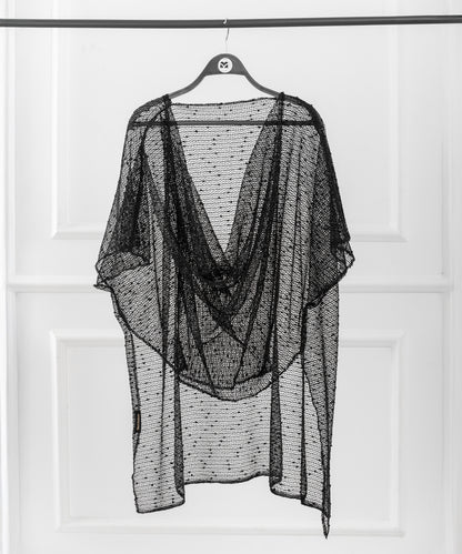 Shoulder Cape with Mesh Fabric and Velvet Dots – Front Drape Design
