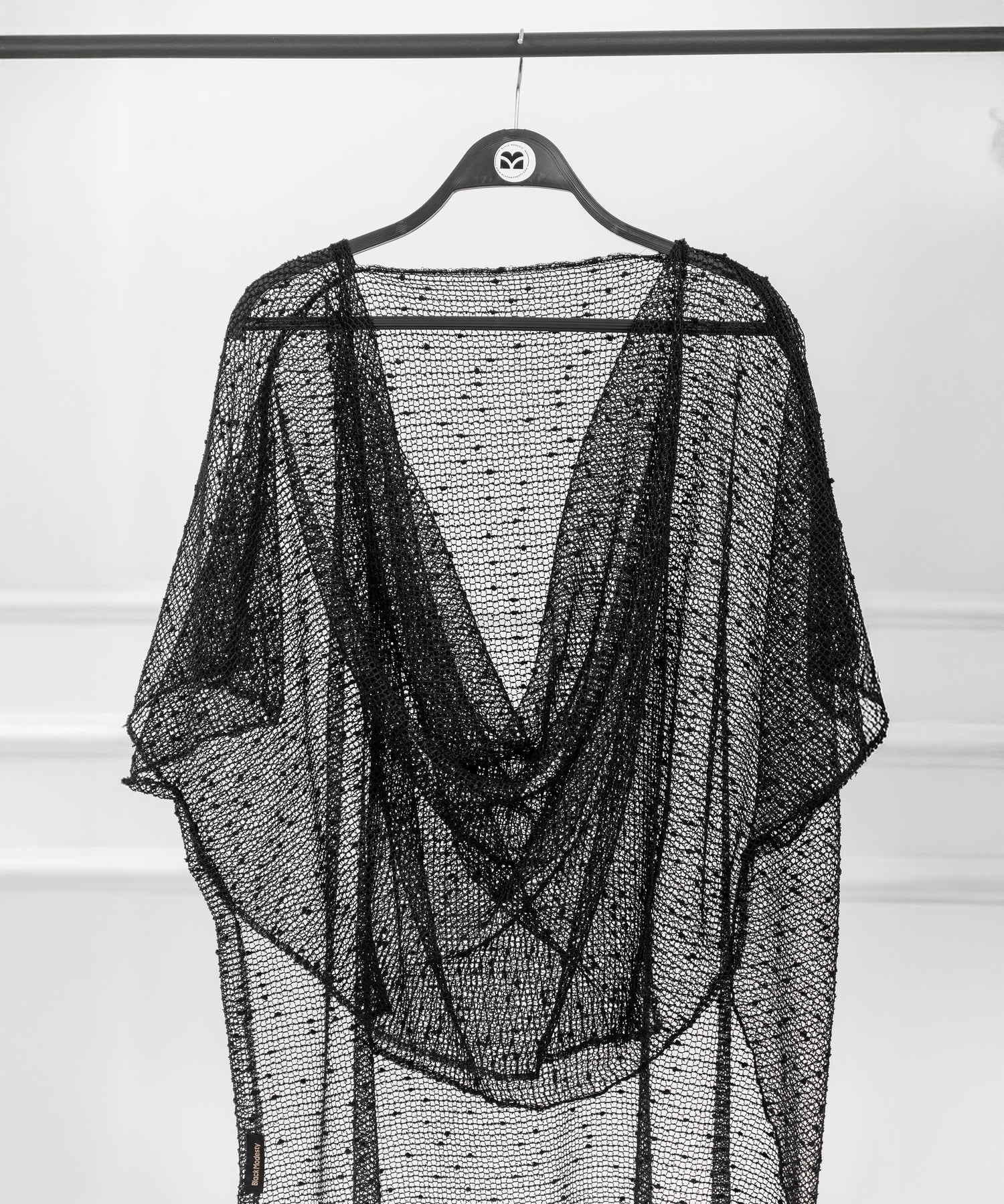 Shoulder Cape with Mesh Fabric and Velvet Dots – Front Drape Design