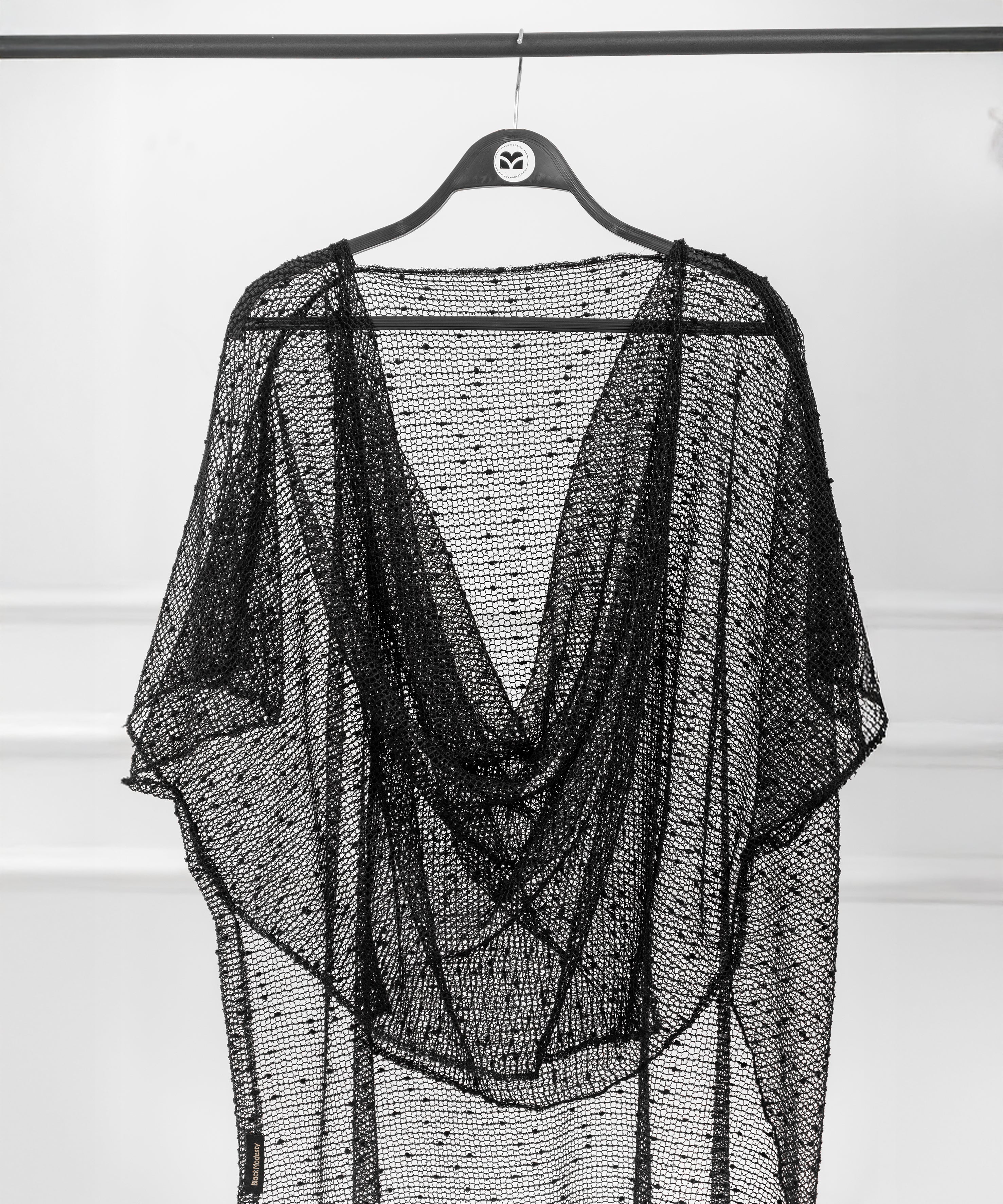 Shoulder Cape with Mesh Fabric and Velvet Dots – Front Drape Design