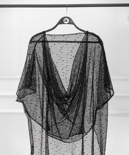 Shoulder Cape with Mesh Fabric and Velvet Dots – Front Drape Design