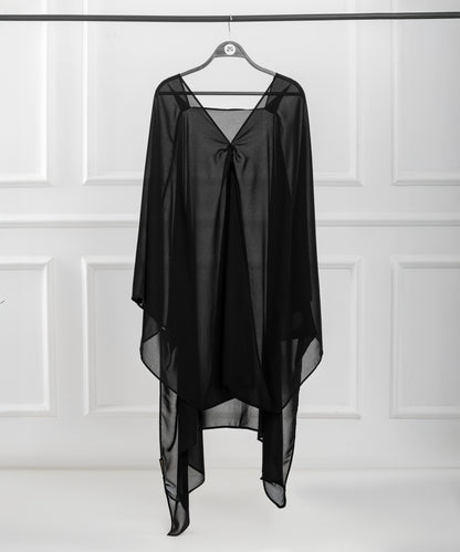 Cross-Front Chiffon Shoulder Cape with Delicate Chest Ruching