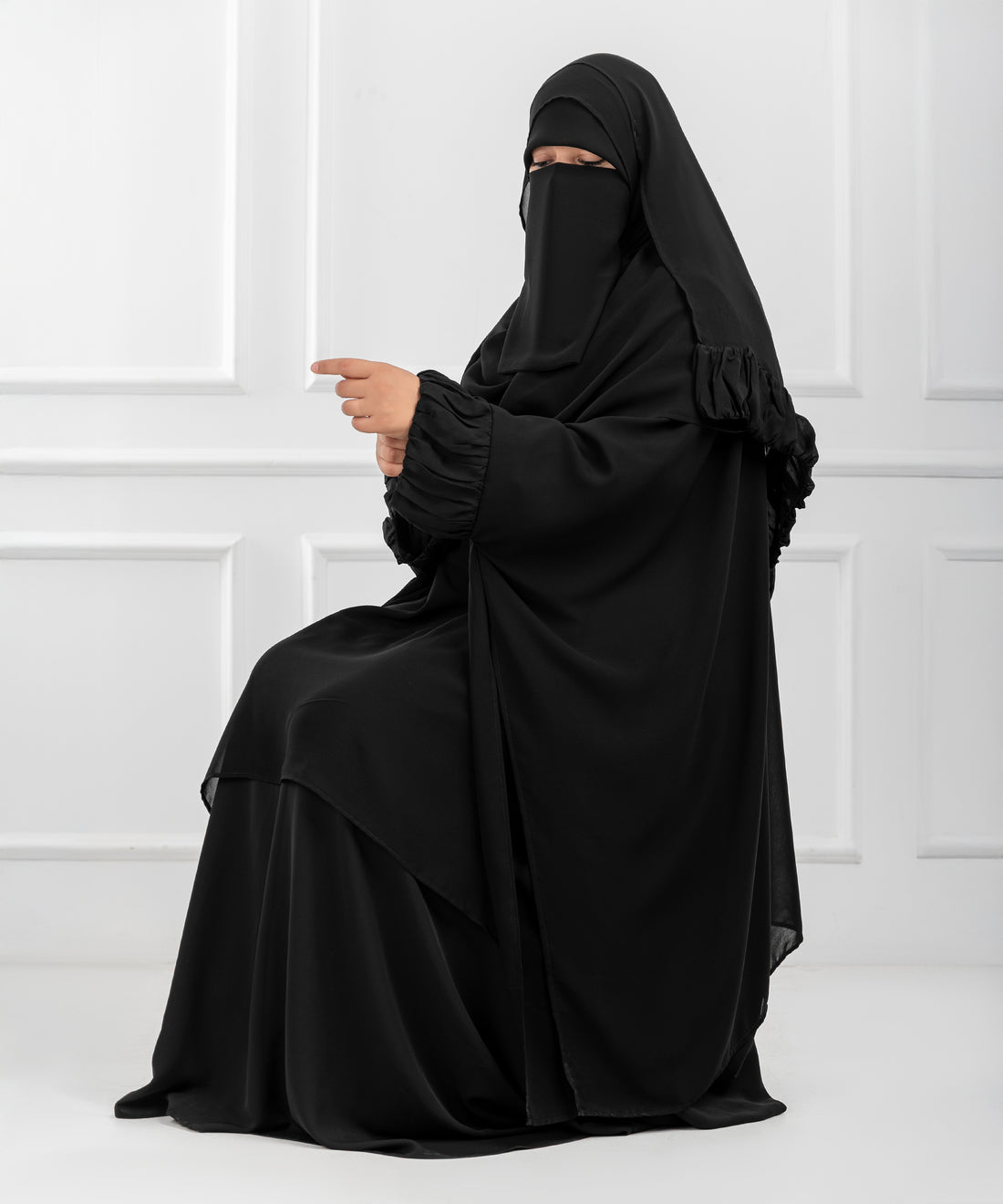 Chiffon Shoulder Cape with Draped Cuffs