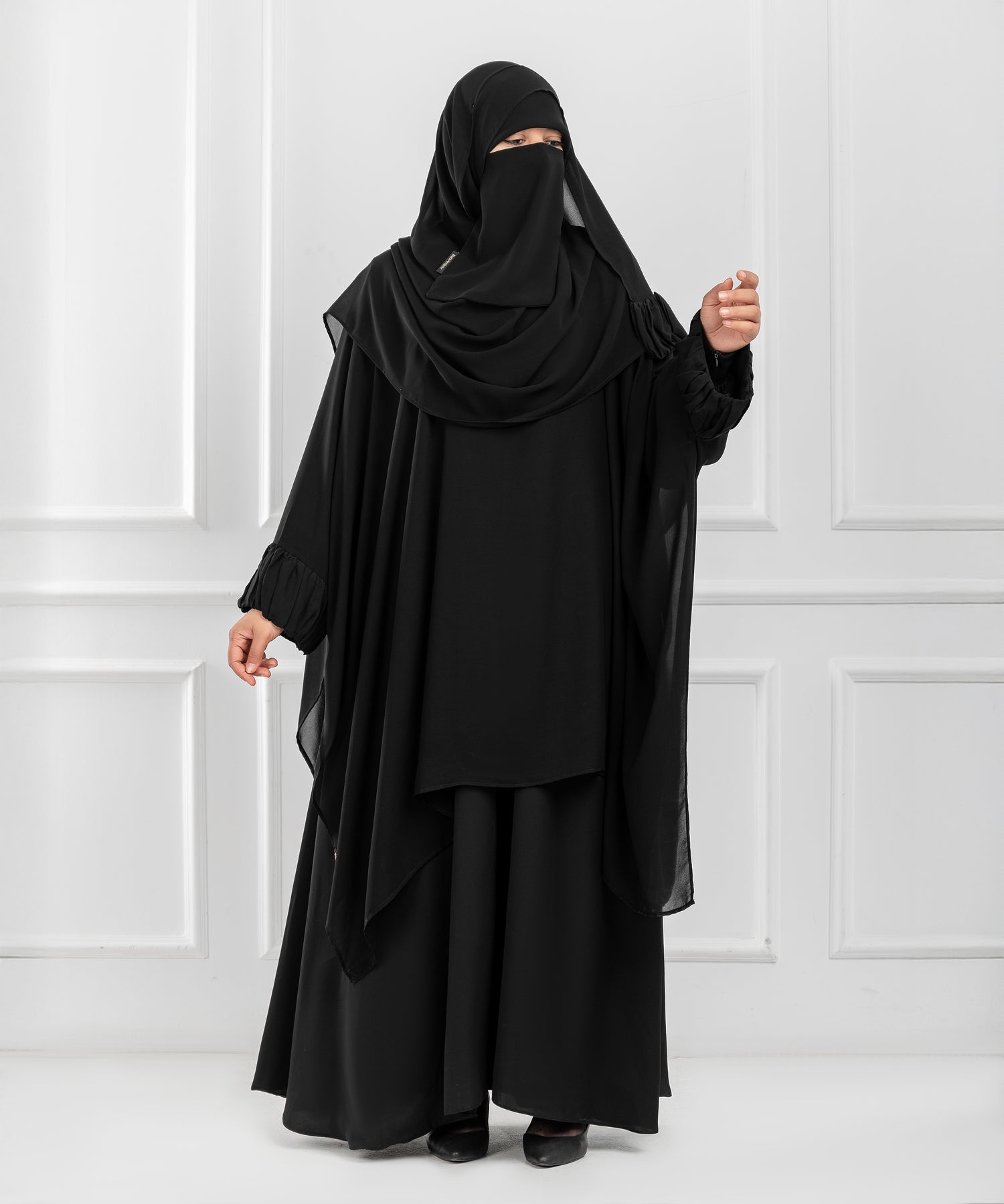 Chiffon Shoulder Cape with Draped Cuffs