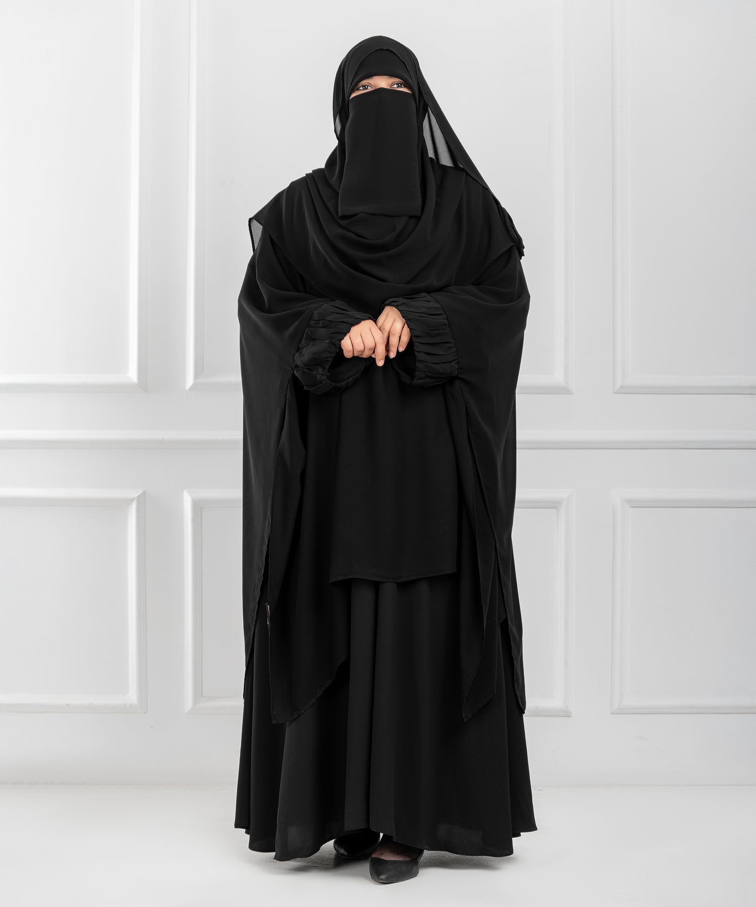 Chiffon Shoulder Cape with Draped Cuffs