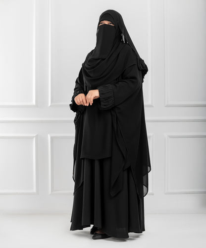Chiffon Shoulder Cape with Draped Cuffs