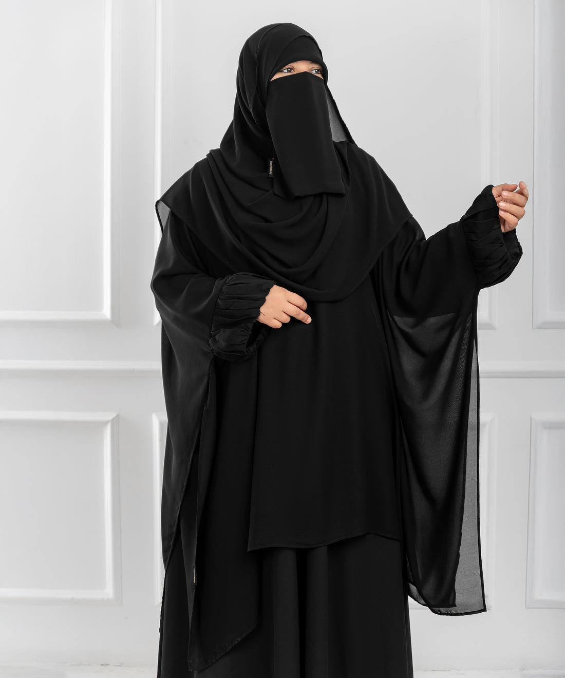 Chiffon Shoulder Cape with Draped Cuffs