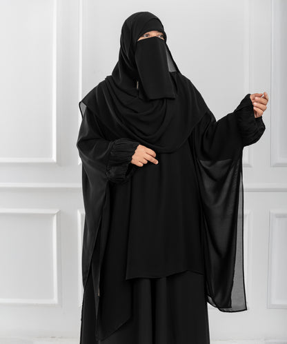 Chiffon Shoulder Cape with Draped Cuffs