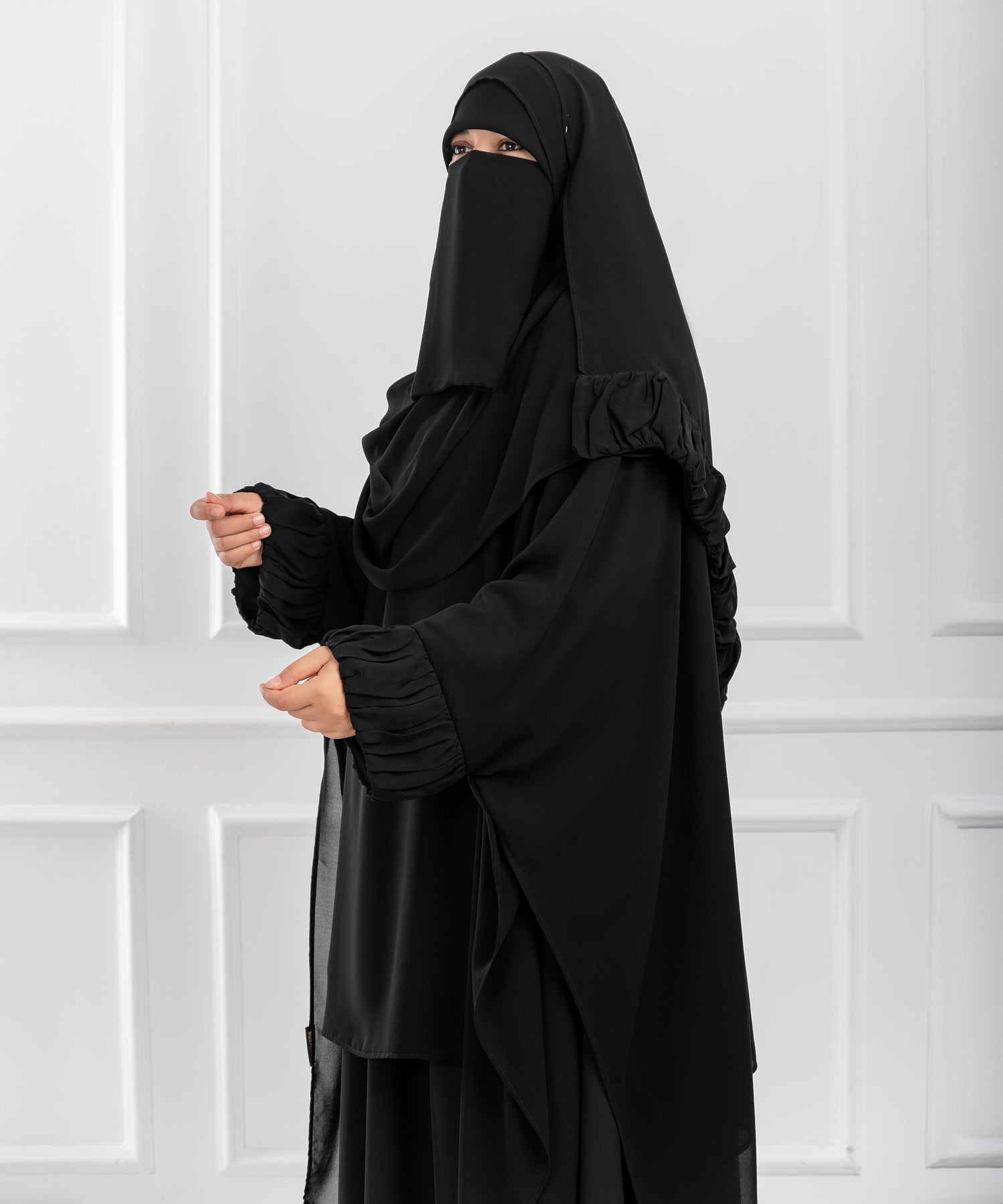 Rectangular Hijab with Draped Chiffon Edge