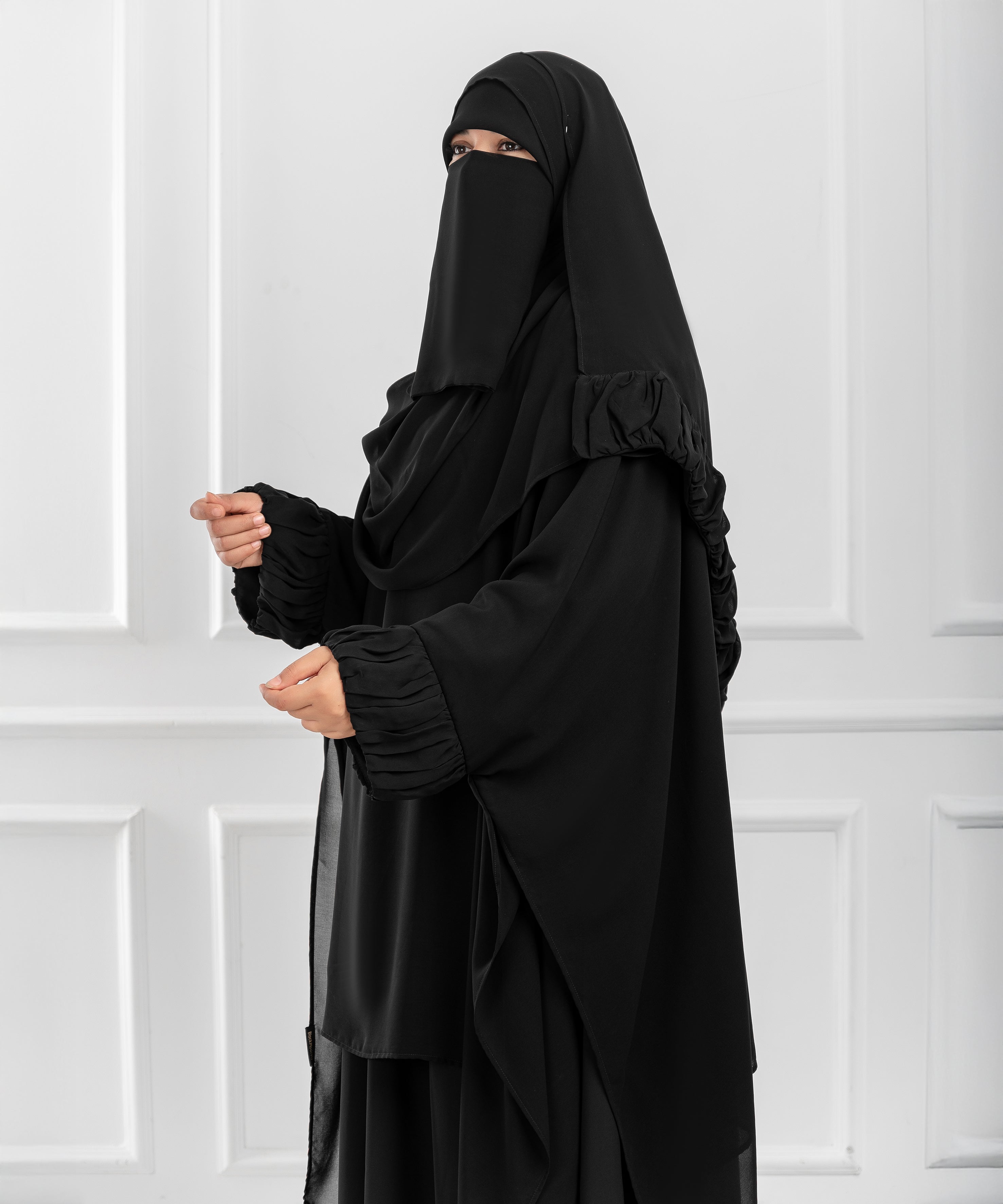 Rectangular Hijab with Draped Chiffon Edge