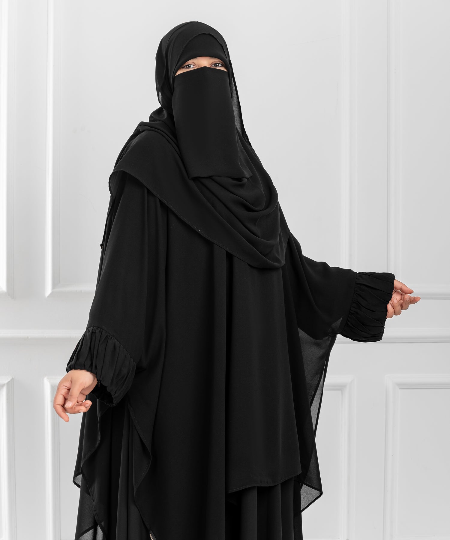 Chiffon Shoulder Cape with Draped Cuffs