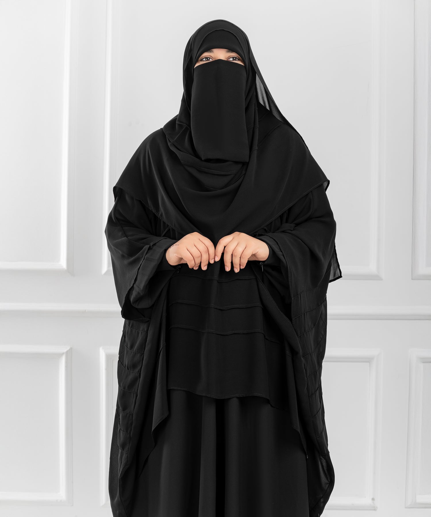 Chiffon Shoulder Cape with Horizontal Pleats