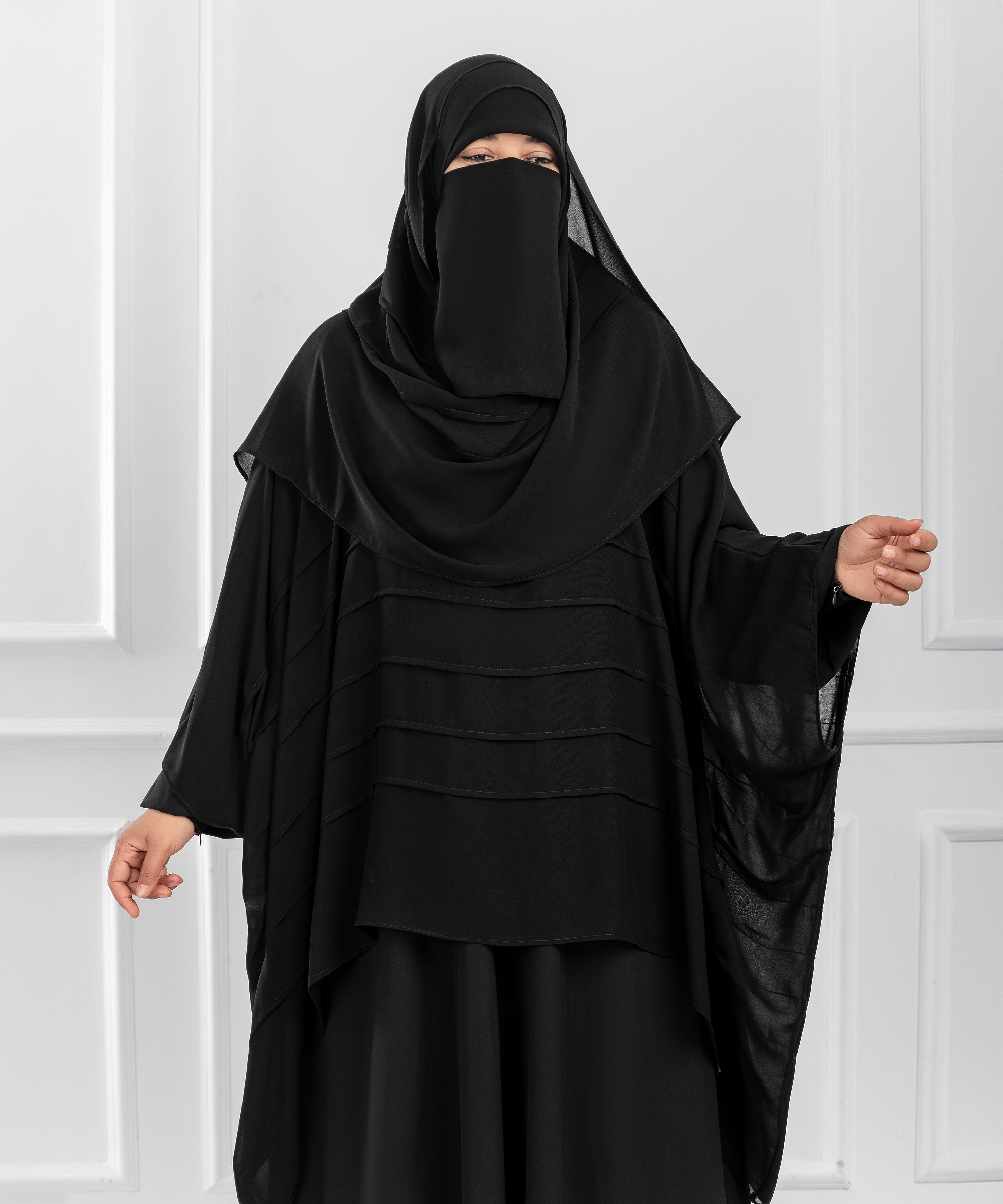 Chiffon Shoulder Cape with Horizontal Pleats