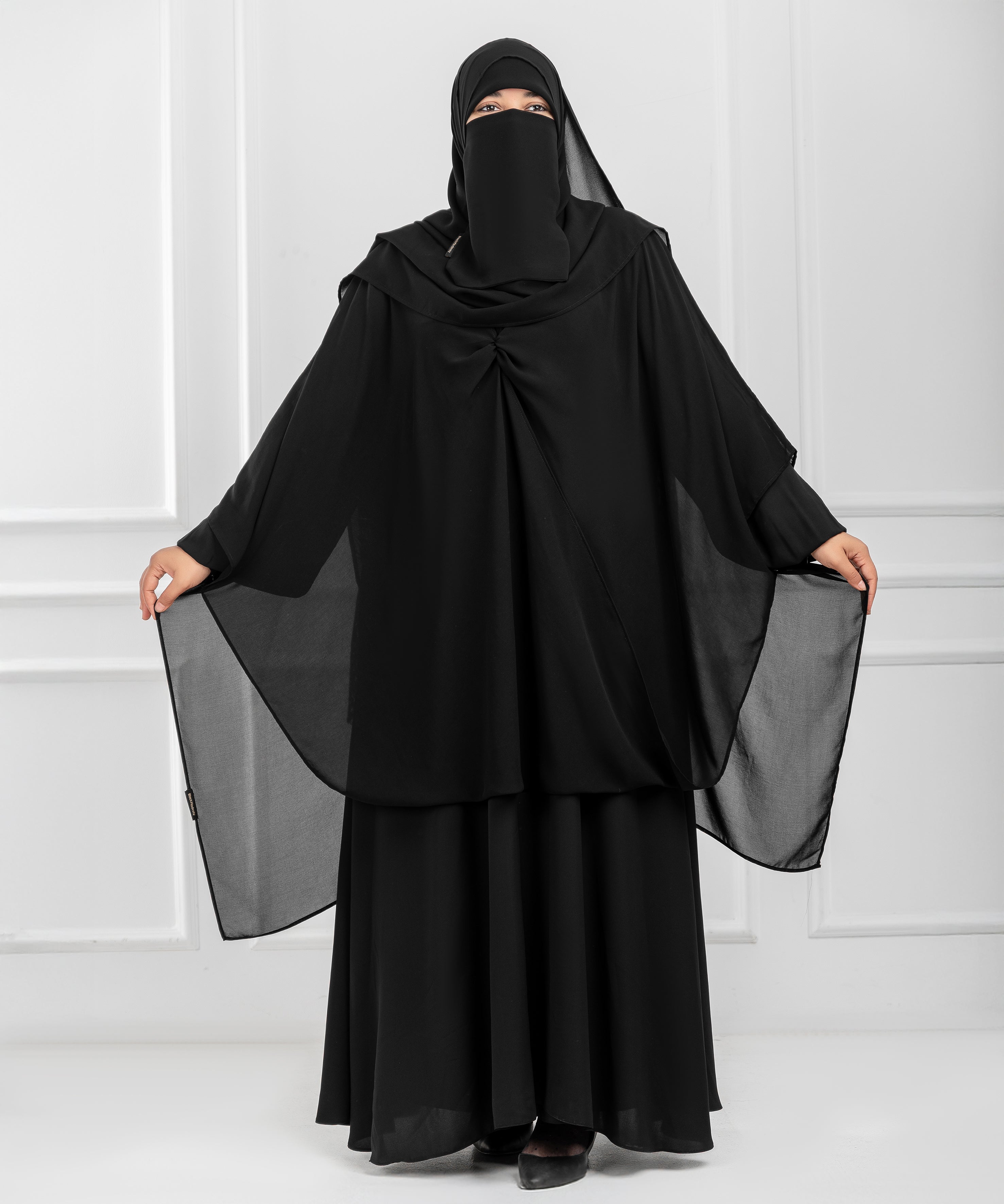 Cross-Front Chiffon Shoulder Cape with Delicate Chest Ruching