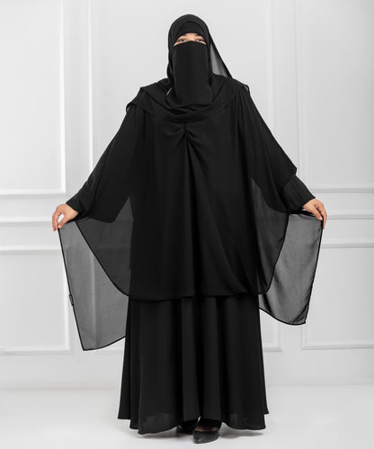 Cross-Front Chiffon Shoulder Cape with Delicate Chest Ruching