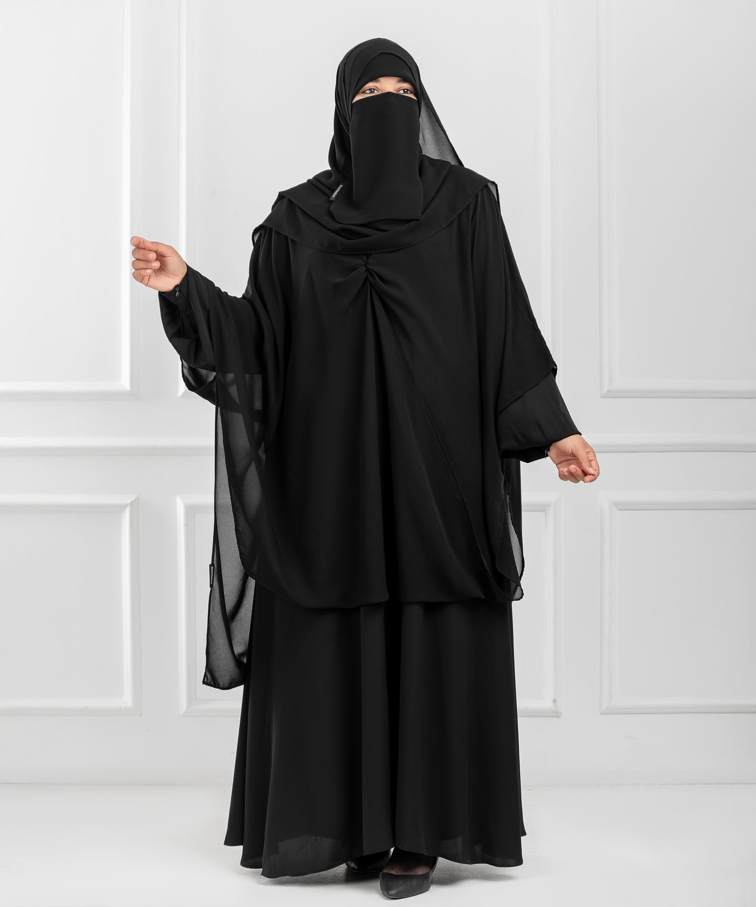 Cross-Front Chiffon Shoulder Cape with Delicate Chest Ruching