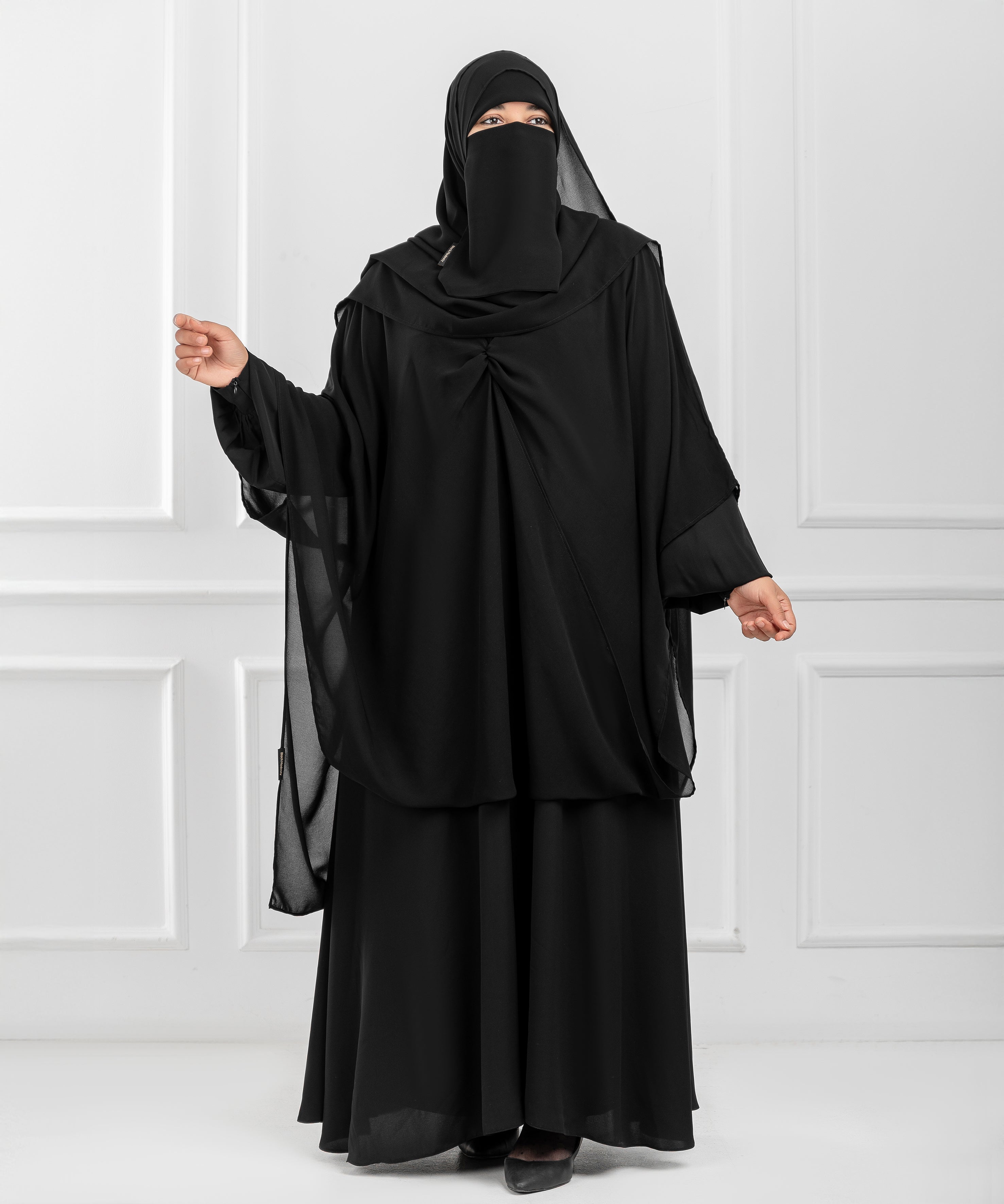 Cross-Front Chiffon Shoulder Cape with Delicate Chest Ruching