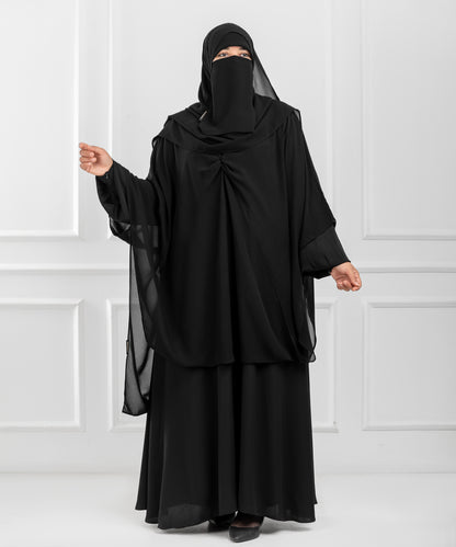 Cross-Front Chiffon Shoulder Cape with Delicate Chest Ruching